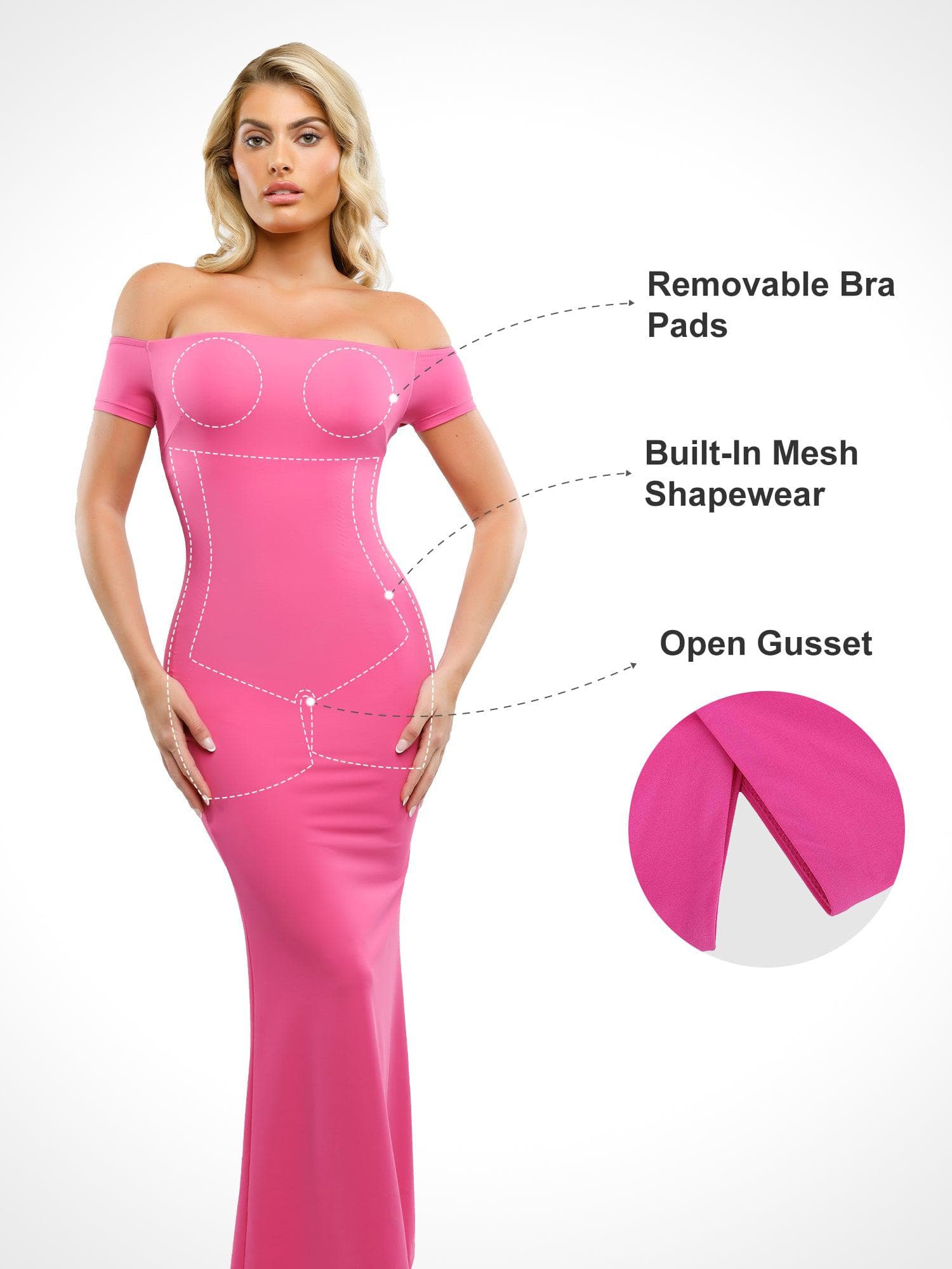 Popilush Shapewear Off-Shoulder Tummy Control Smoothing Maxi Dress