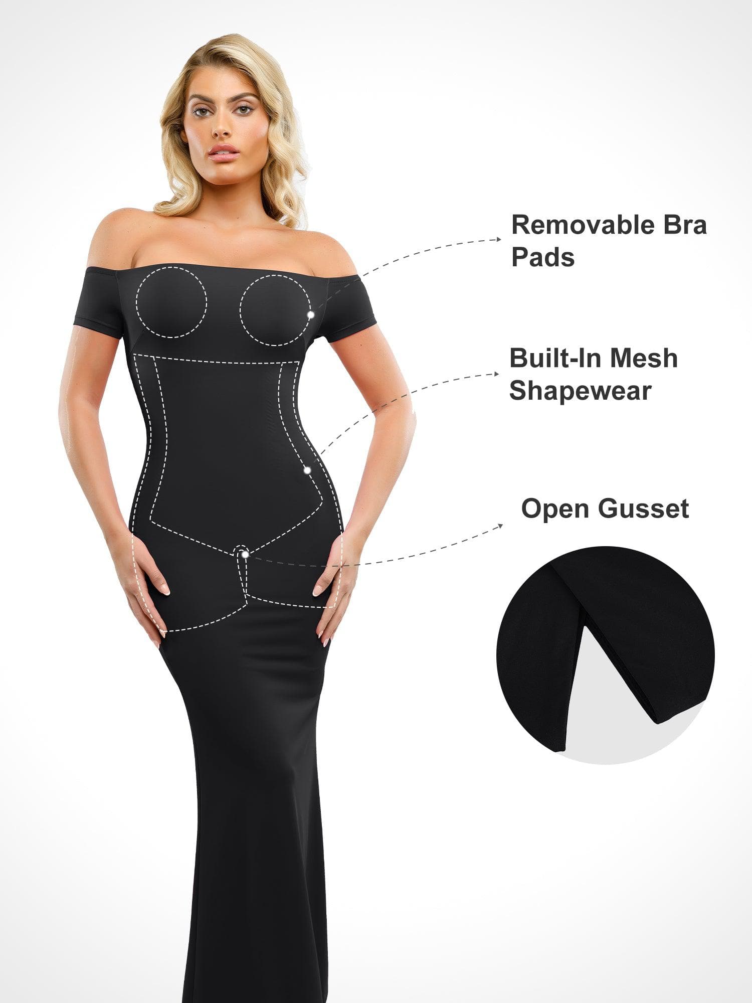 Popilush Shapewear Off-Shoulder Tummy Control Smoothing Maxi Dress