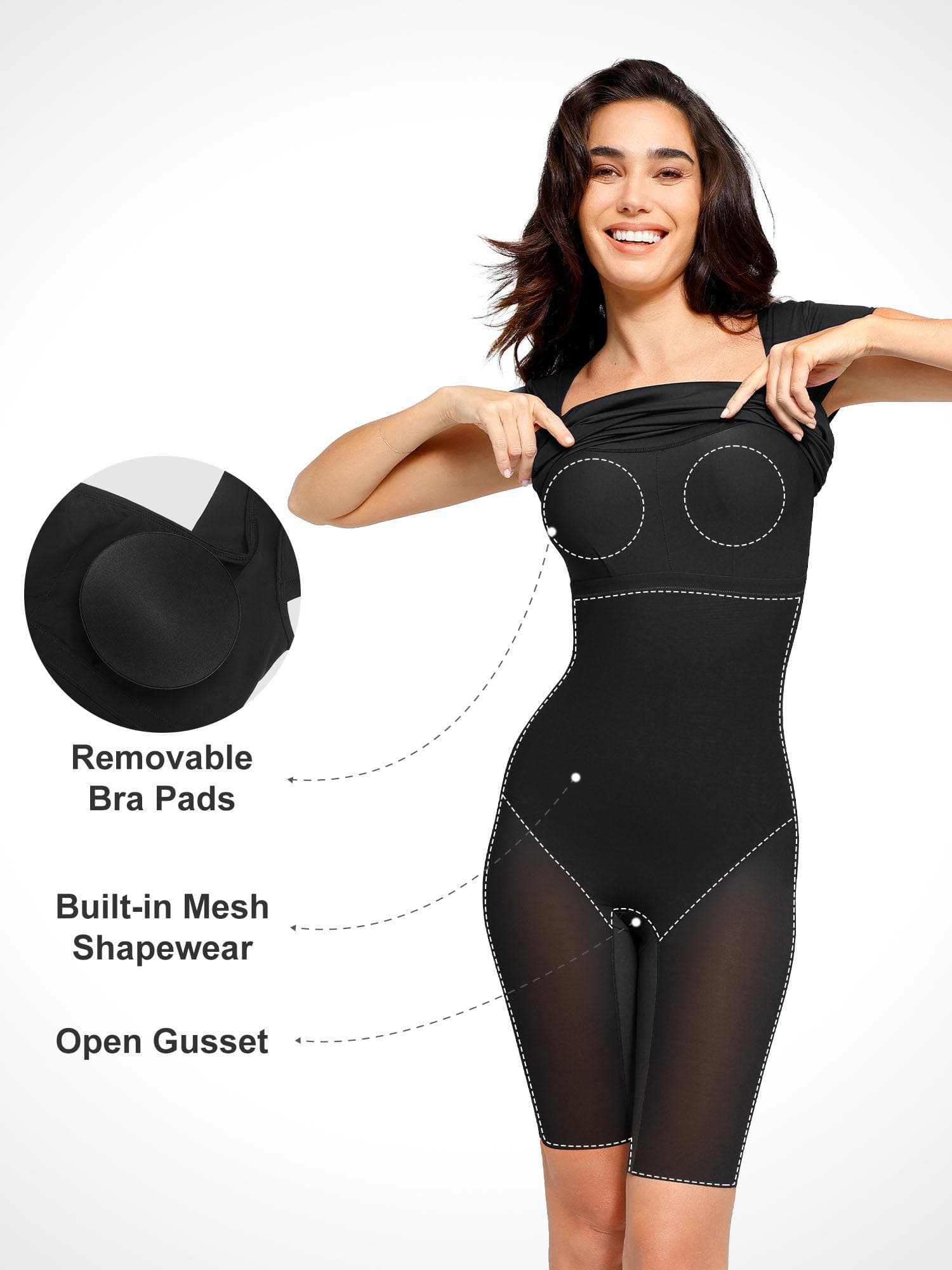 Popilush Shapewear Short Sleeve Low-Back Bodycon Midi Dress