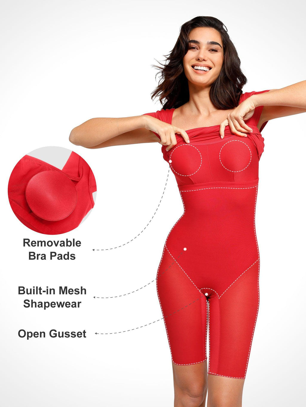 Popilush Shapewear Short Sleeve Low-Back Bodycon Midi Dress