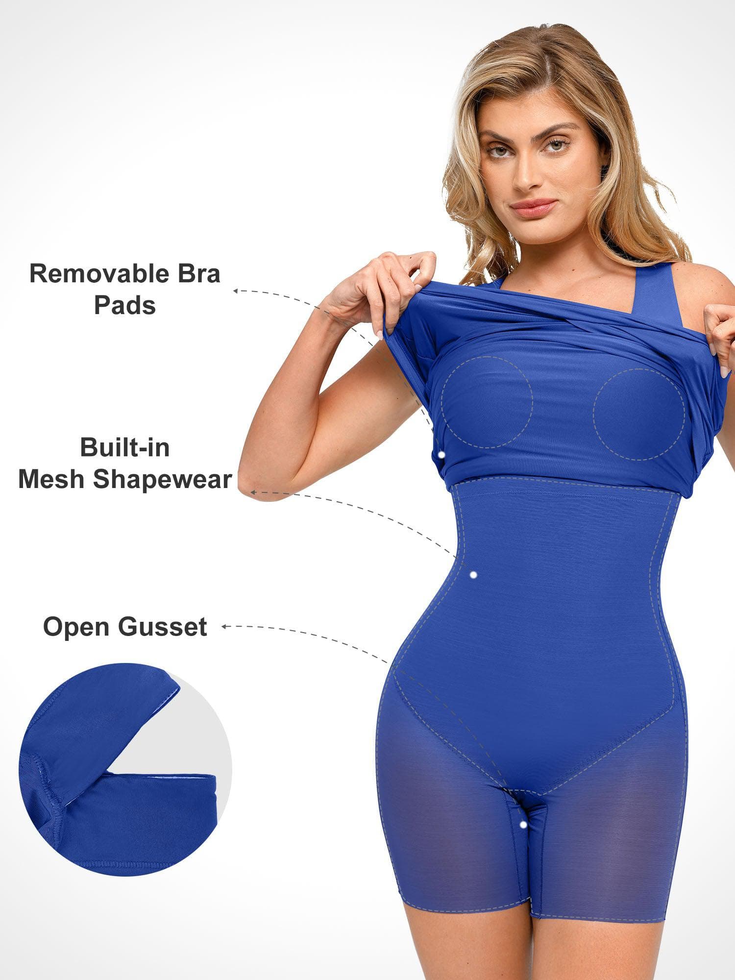 Popilush Shapewear Square Neck Sleeveless Ruched Bodycon Mini Dress
