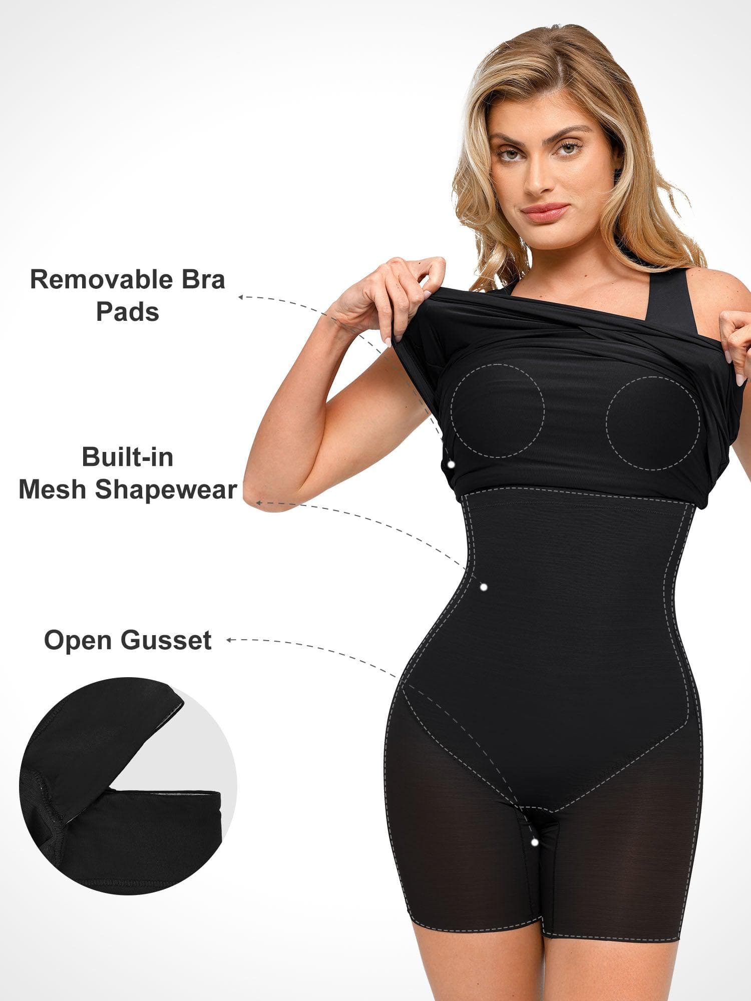 Popilush Shapewear Square Neck Sleeveless Ruched Bodycon Mini Dress