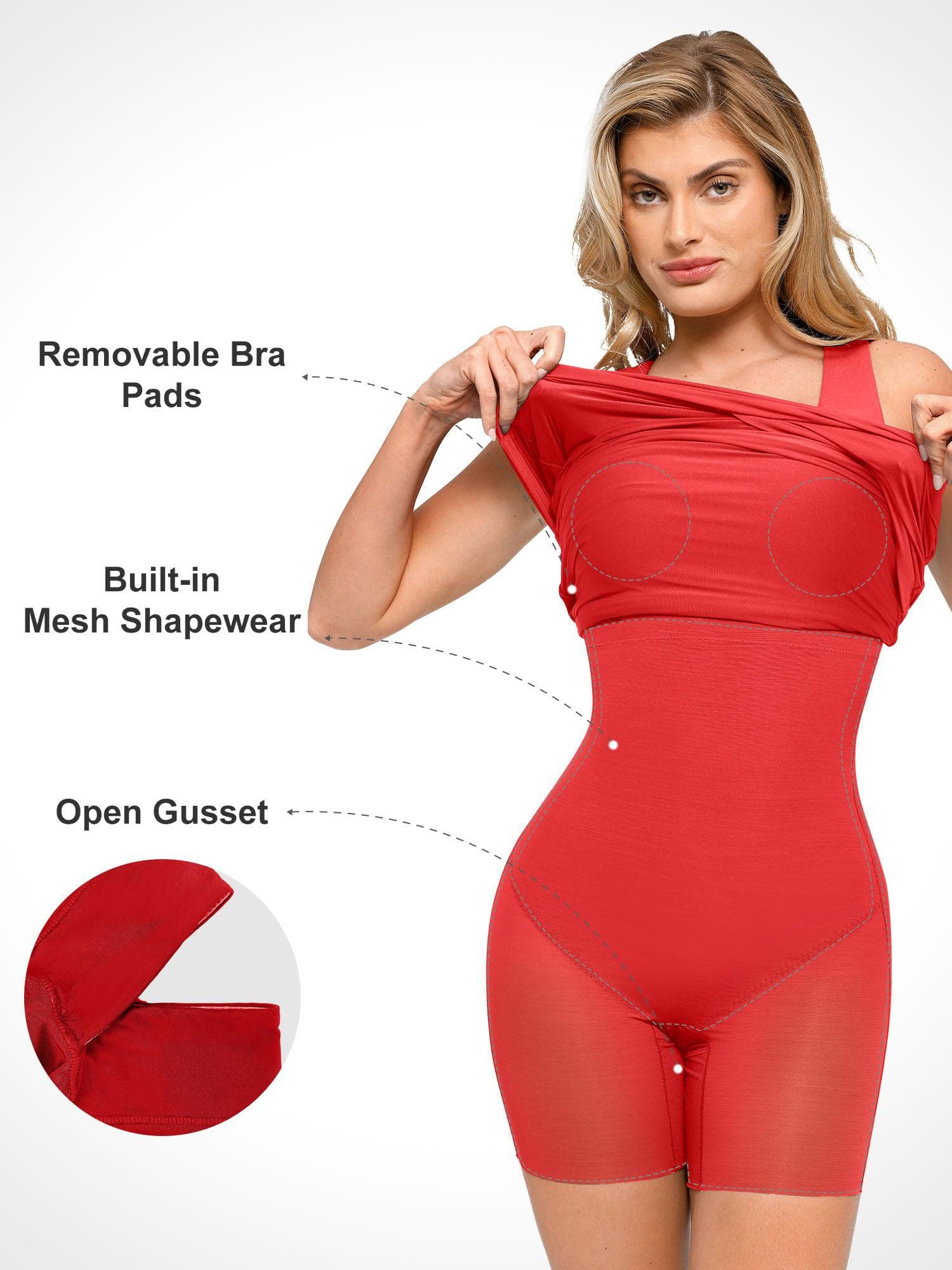 Popilush Shapewear Square Neck Sleeveless Ruched Bodycon Mini Dress