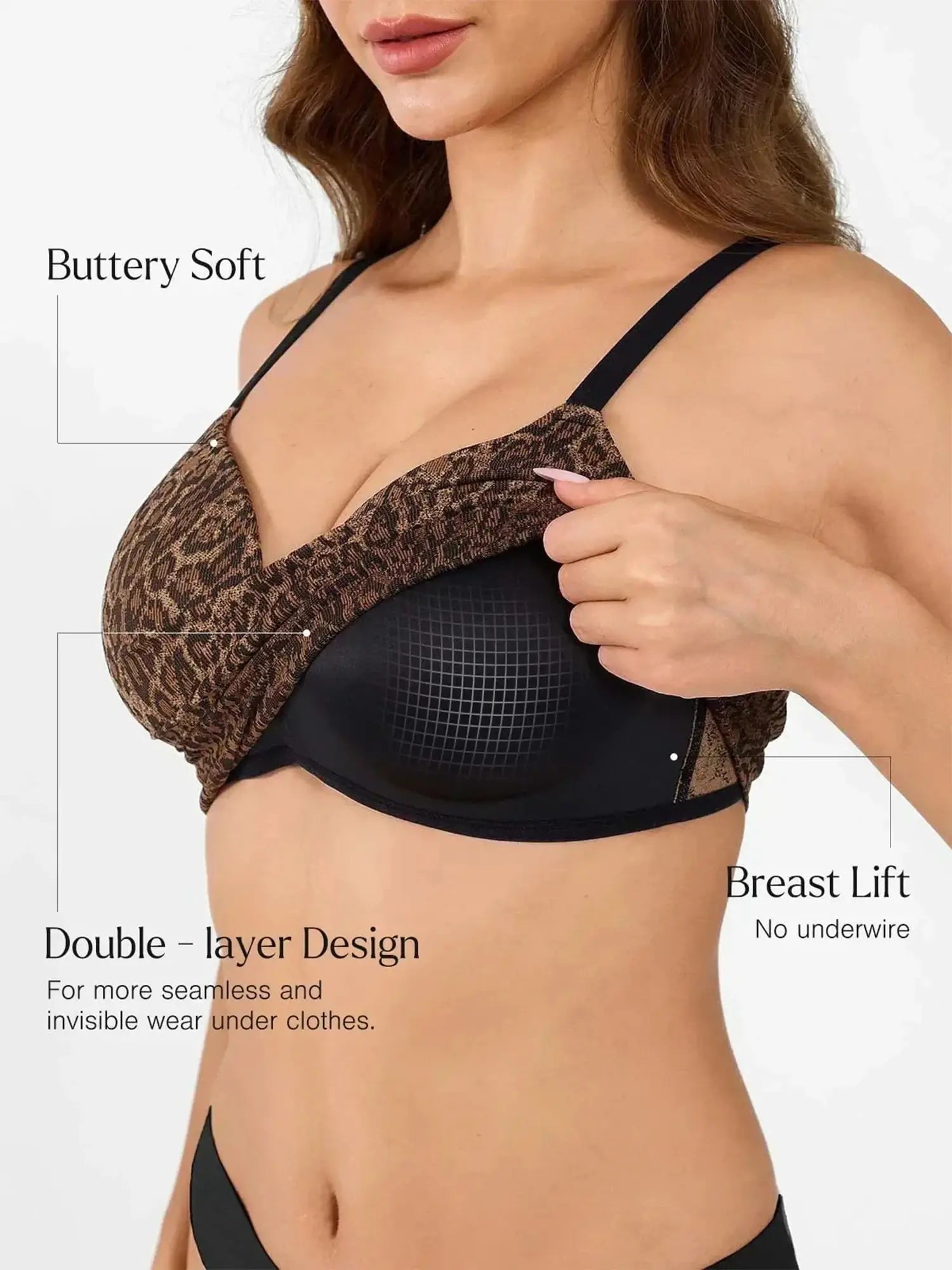Popilush Seamless Wireless Leopard Shaping Push Up Bra
