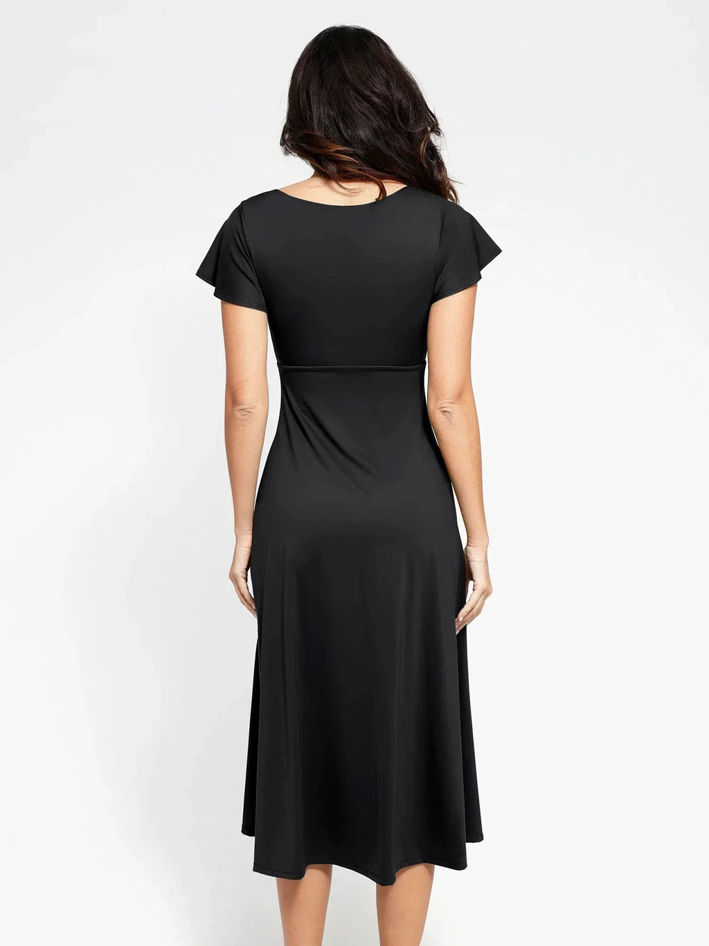 Popilush Shapewear Flutter Sleeve Sculpting A-Line Midi Dress