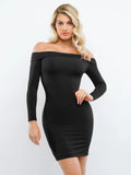 Popilush Shapewear Long Sleeve Off-the-Shoulder Bodycon Mini Dress