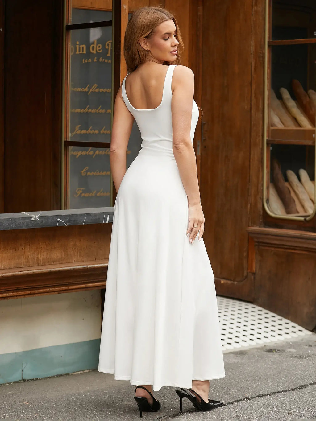Popilush Shapewear Sleeveless Square Neck Houglass A-Line Maxi Dress
