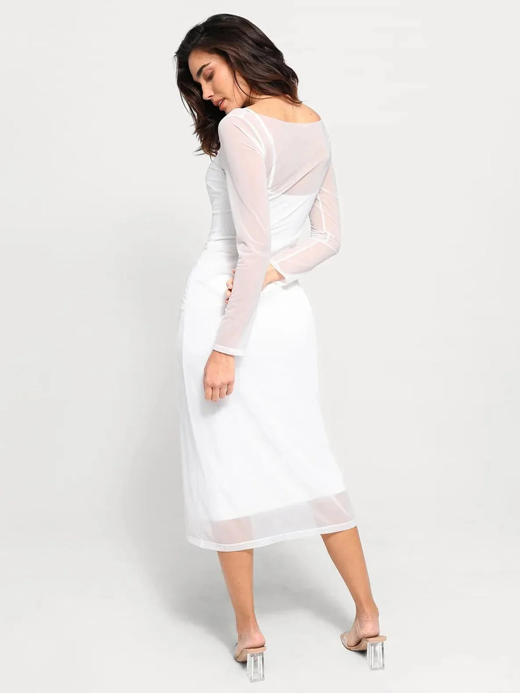 Popilush Shapewear Slimming Midi Dress and Sheer Mesh Overlay Set