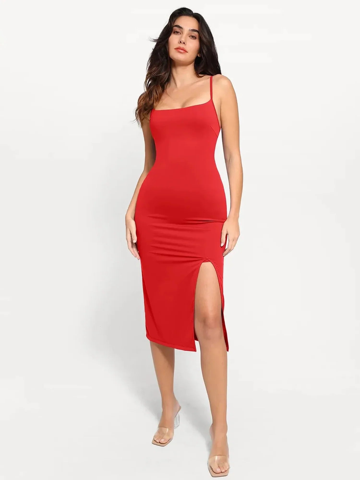 Popilush Shapewear Slimming Midi Dress and Sheer Mesh Overlay Set