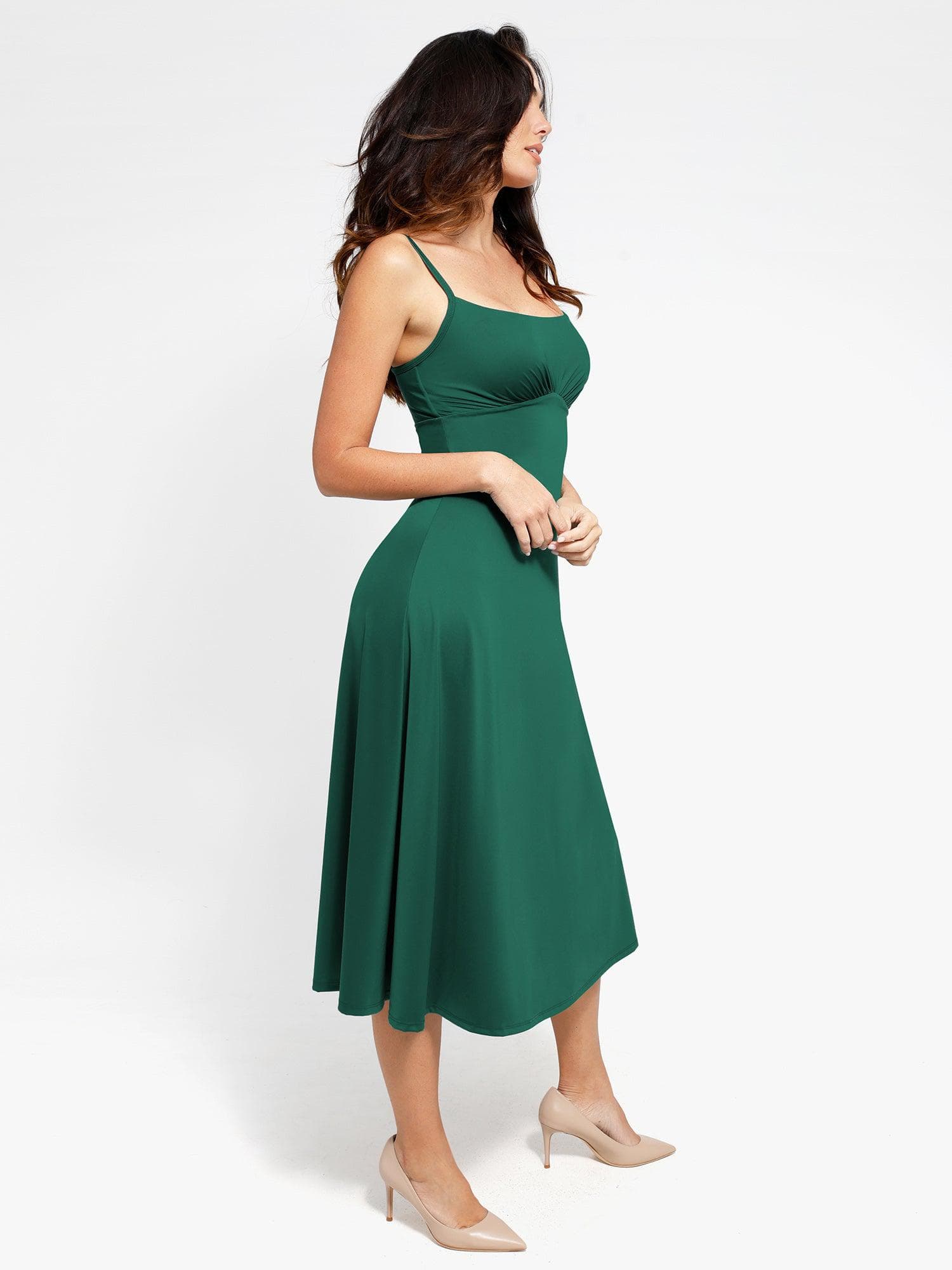 Popilush Shapewear Built-In Sculpting A-Line Midi Slip Dress