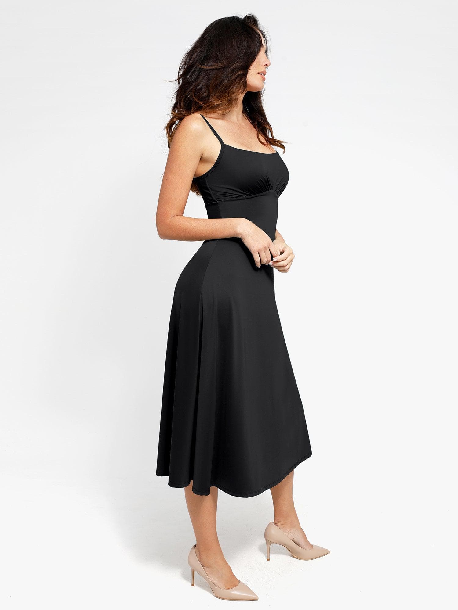 Popilush Shapewear Built-In Sculpting A-Line Midi Slip Dress