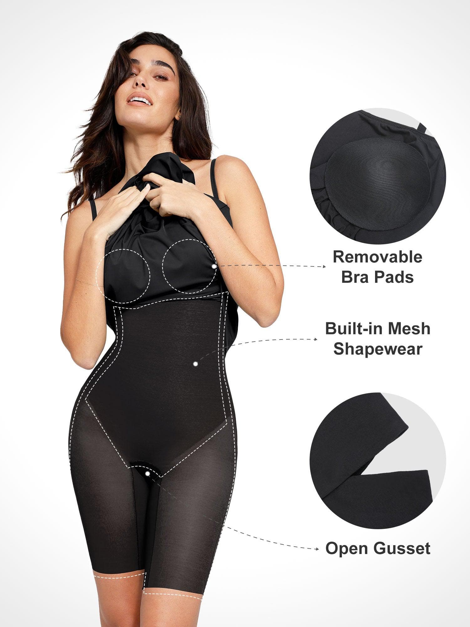 Popilush Shapewear Built-In Sculpting A-Line Midi Slip Dress