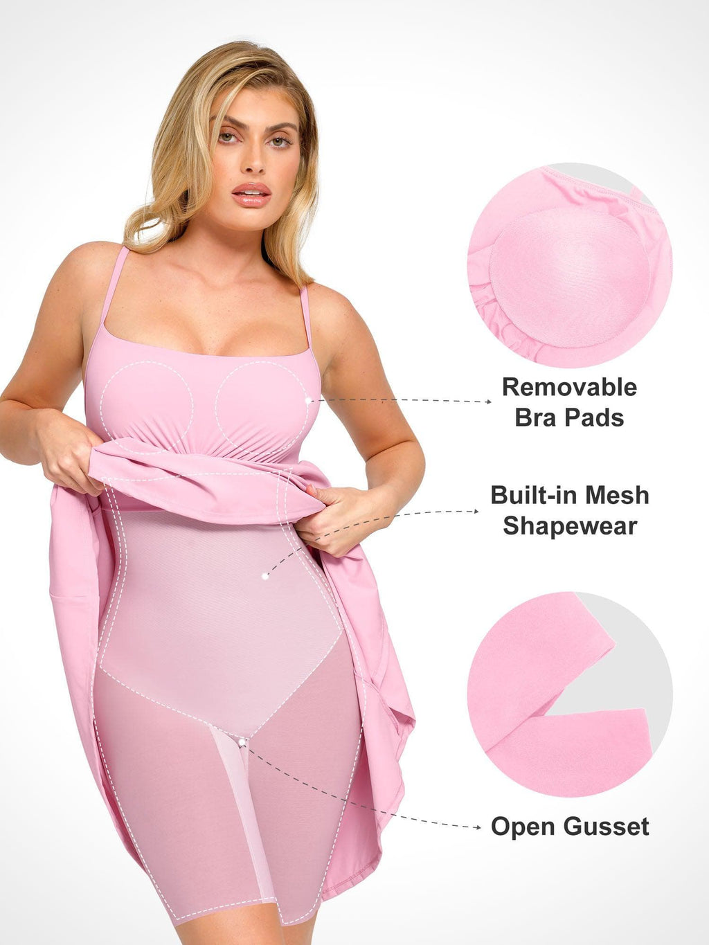 Popilush Shapewear Built-In Sculpting A-Line Midi Slip Dress