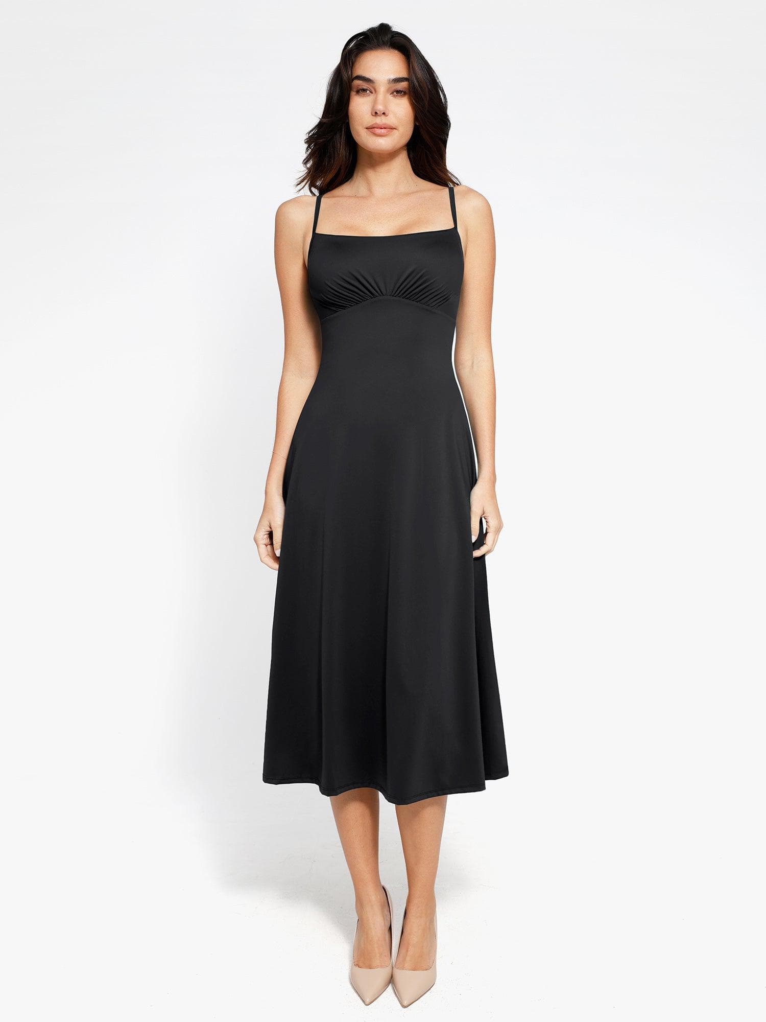 Popilush Shapewear Built-In Sculpting A-Line Midi Slip Dress