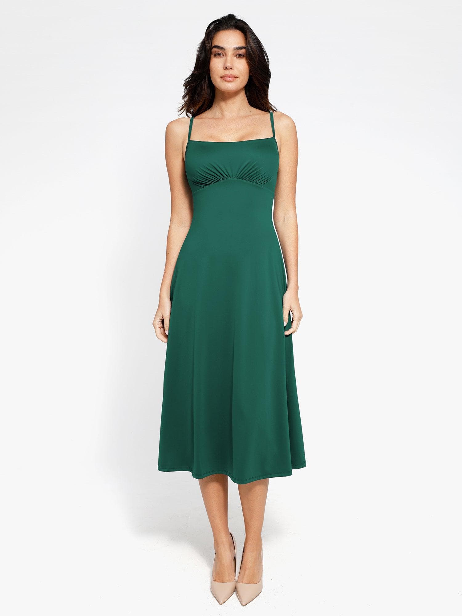 Popilush Shapewear Built-In Sculpting A-Line Midi Slip Dress