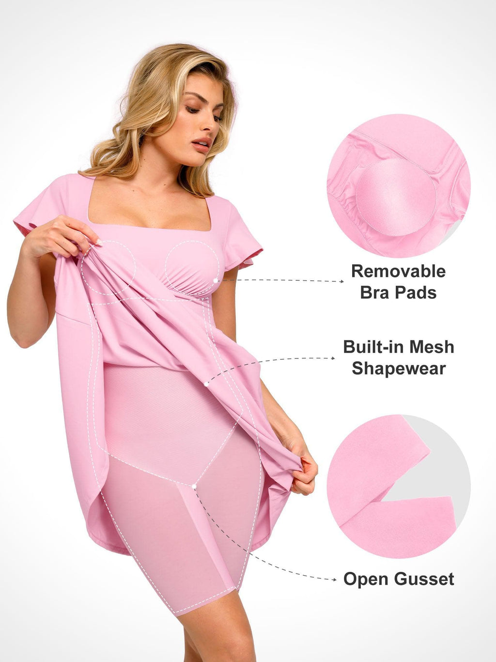 Popilush Shapewear Flutter Sleeve Sculpting A-Line Midi Dress