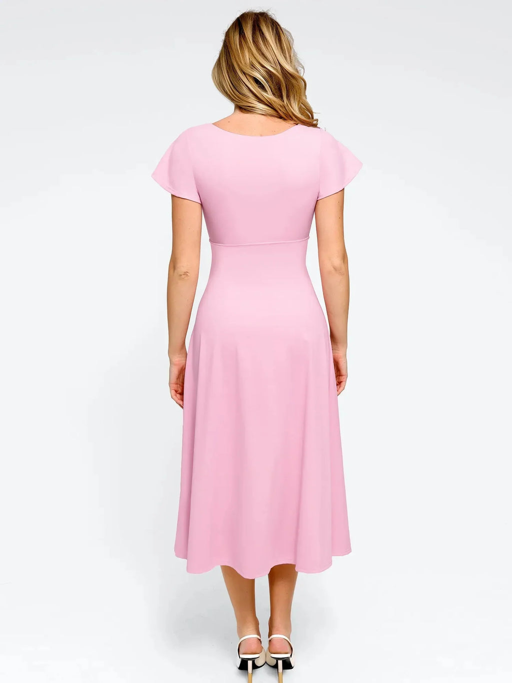 Popilush Shapewear Flutter Sleeve Sculpting A-Line Midi Dress