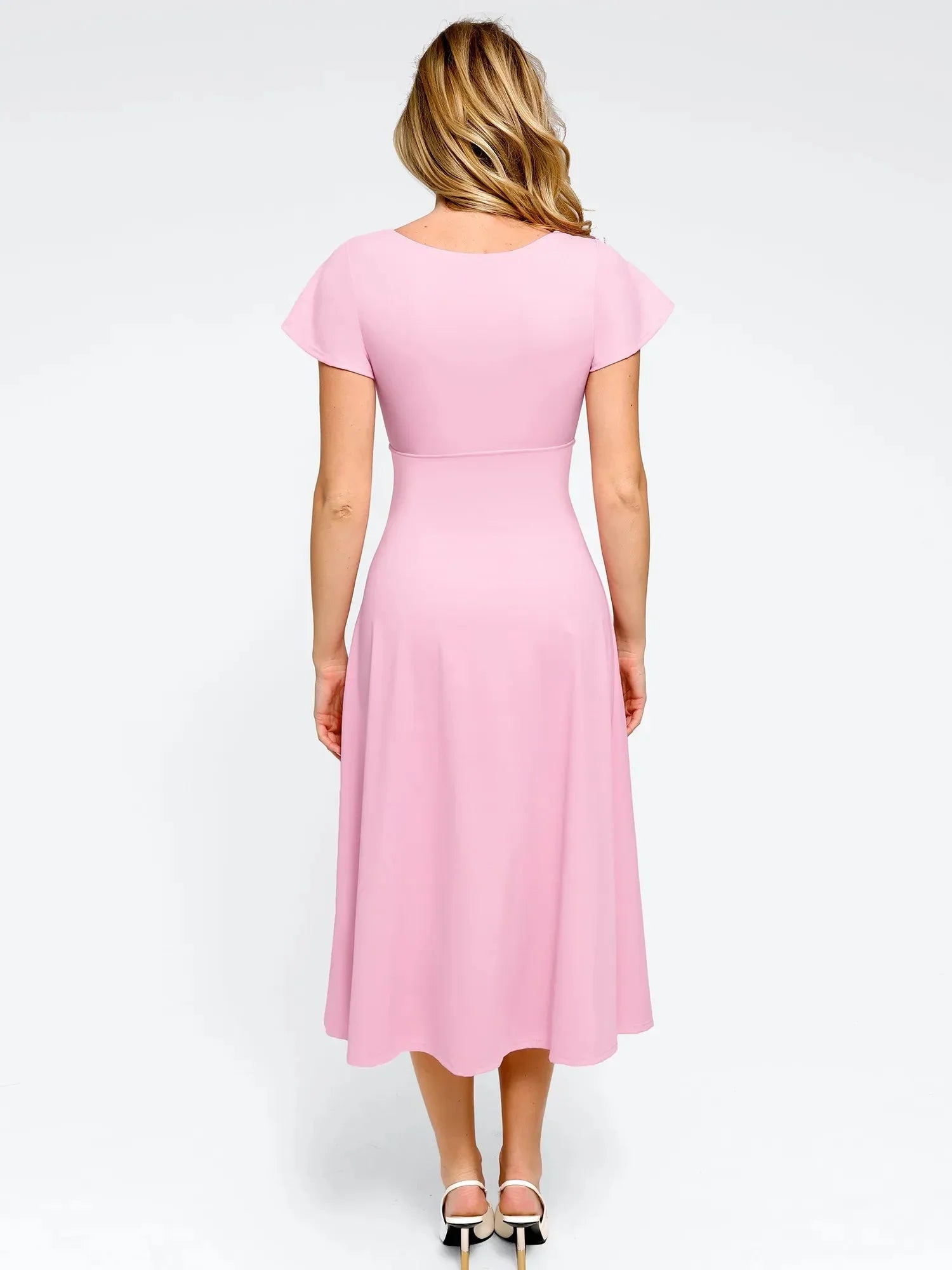 Popilush Shapewear Flutter Sleeve Sculpting A-Line Midi Dress
