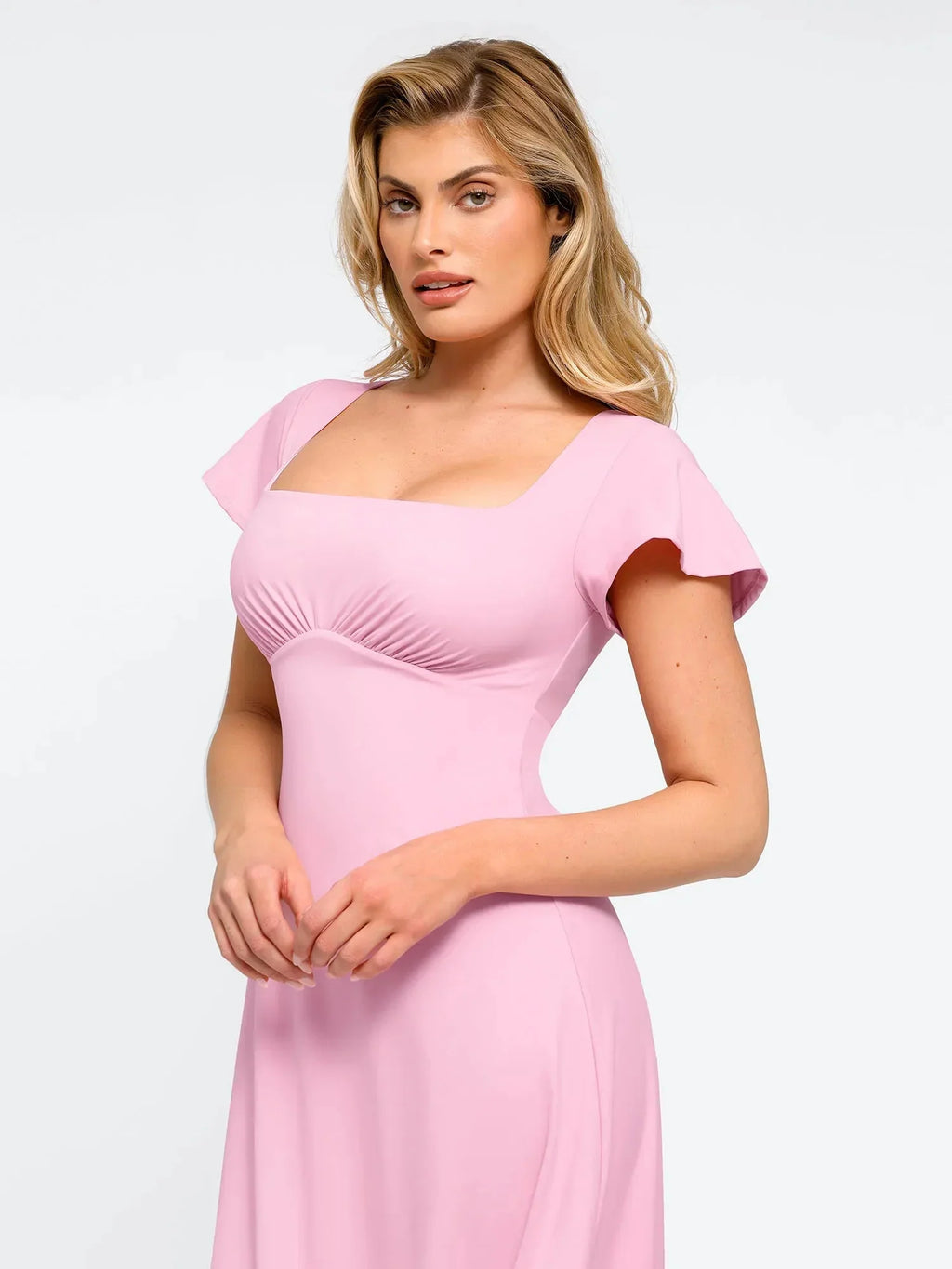 Popilush Shapewear Flutter Sleeve Sculpting A-Line Midi Dress