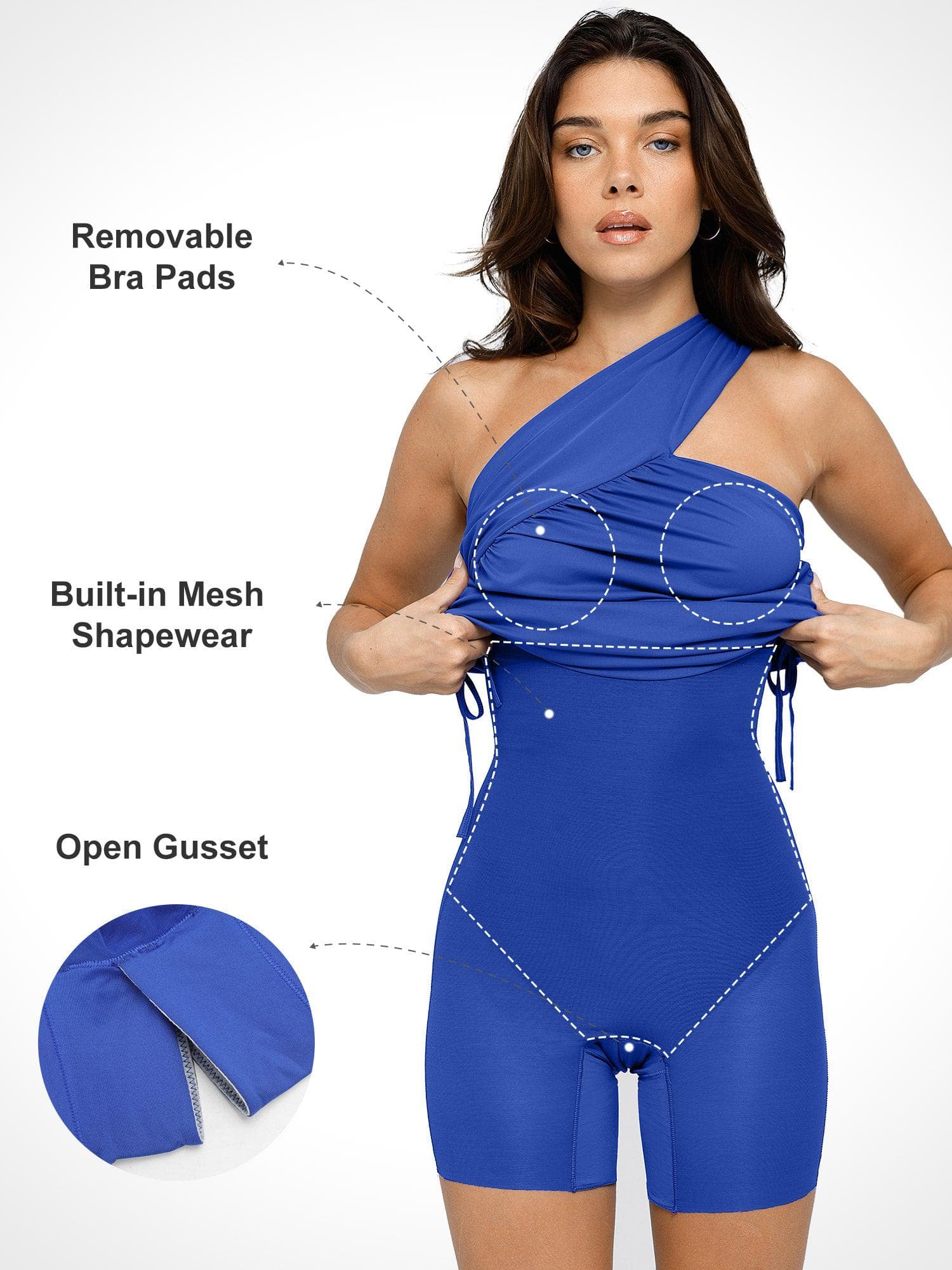 Popilush Bluetag Cooling Shapewear One-Shoulder Ruched Bodycon Dress
