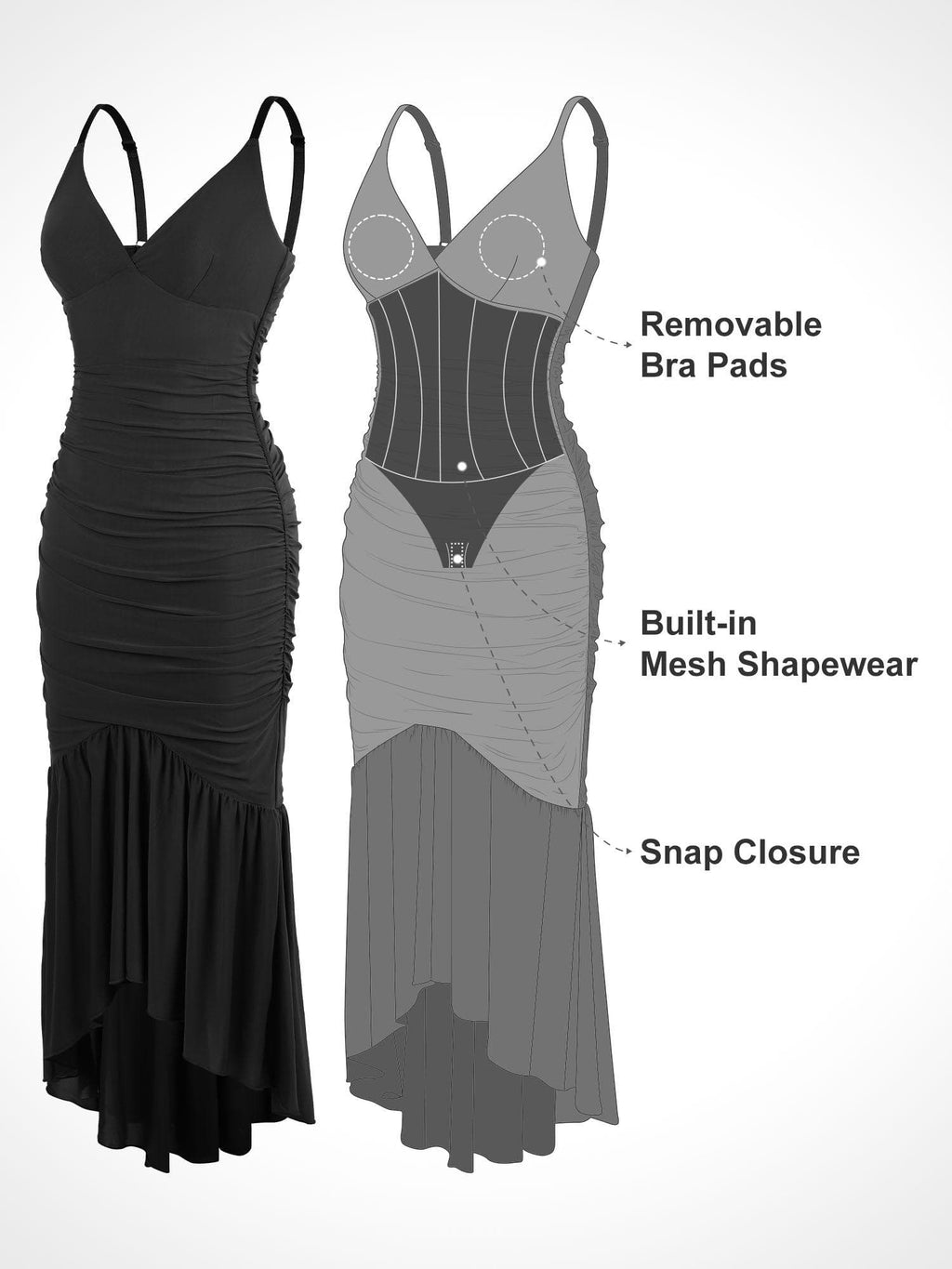 Popilush Shapewear Bluetag Cooling Ruched Mesh Bodycon Maxi Dress