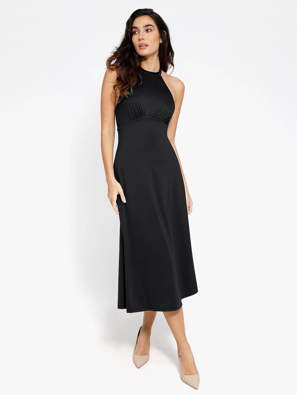 Popilush Shapewear Sculpting Backless Halter A-Line Midi Dress