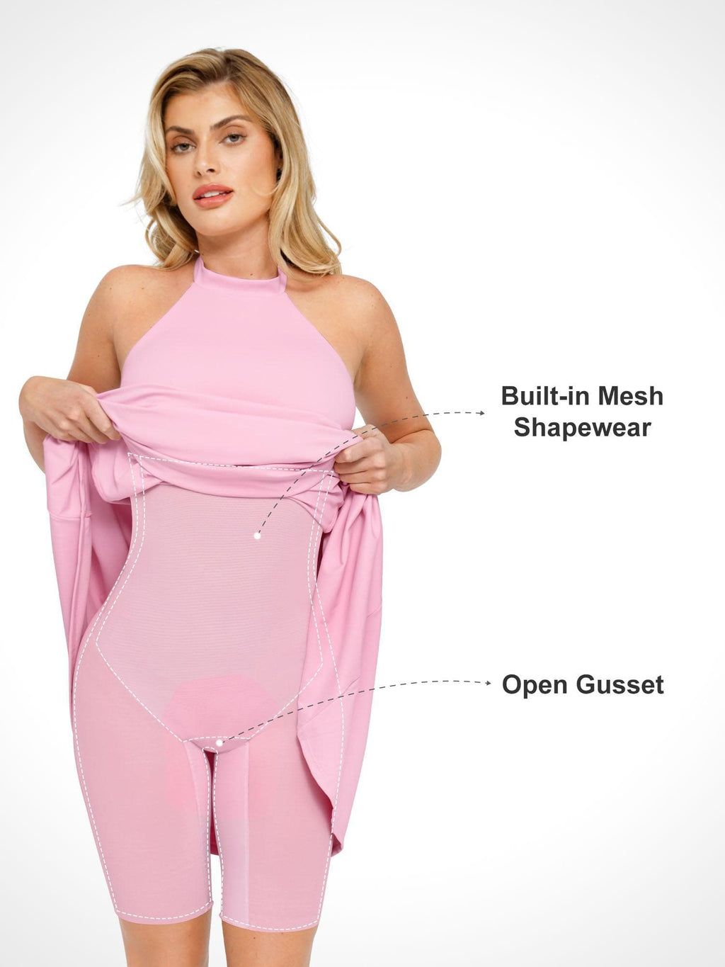 Popilush Shapewear Sculpting Backless Halter A-Line Midi Dress
