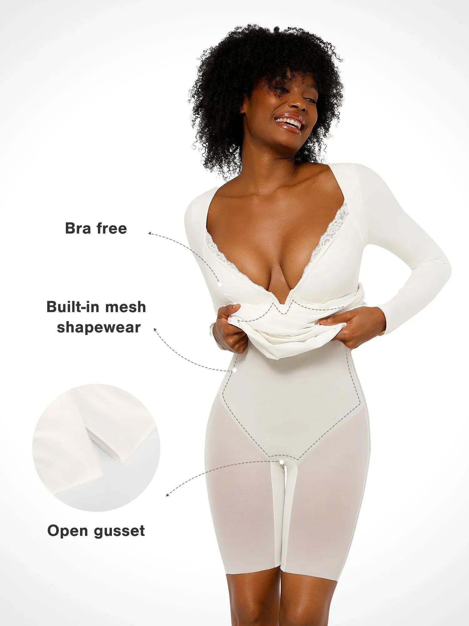Popilush Shapewear Long Sleeve Lace Trim Sculpting Mermaid Maxi Dress