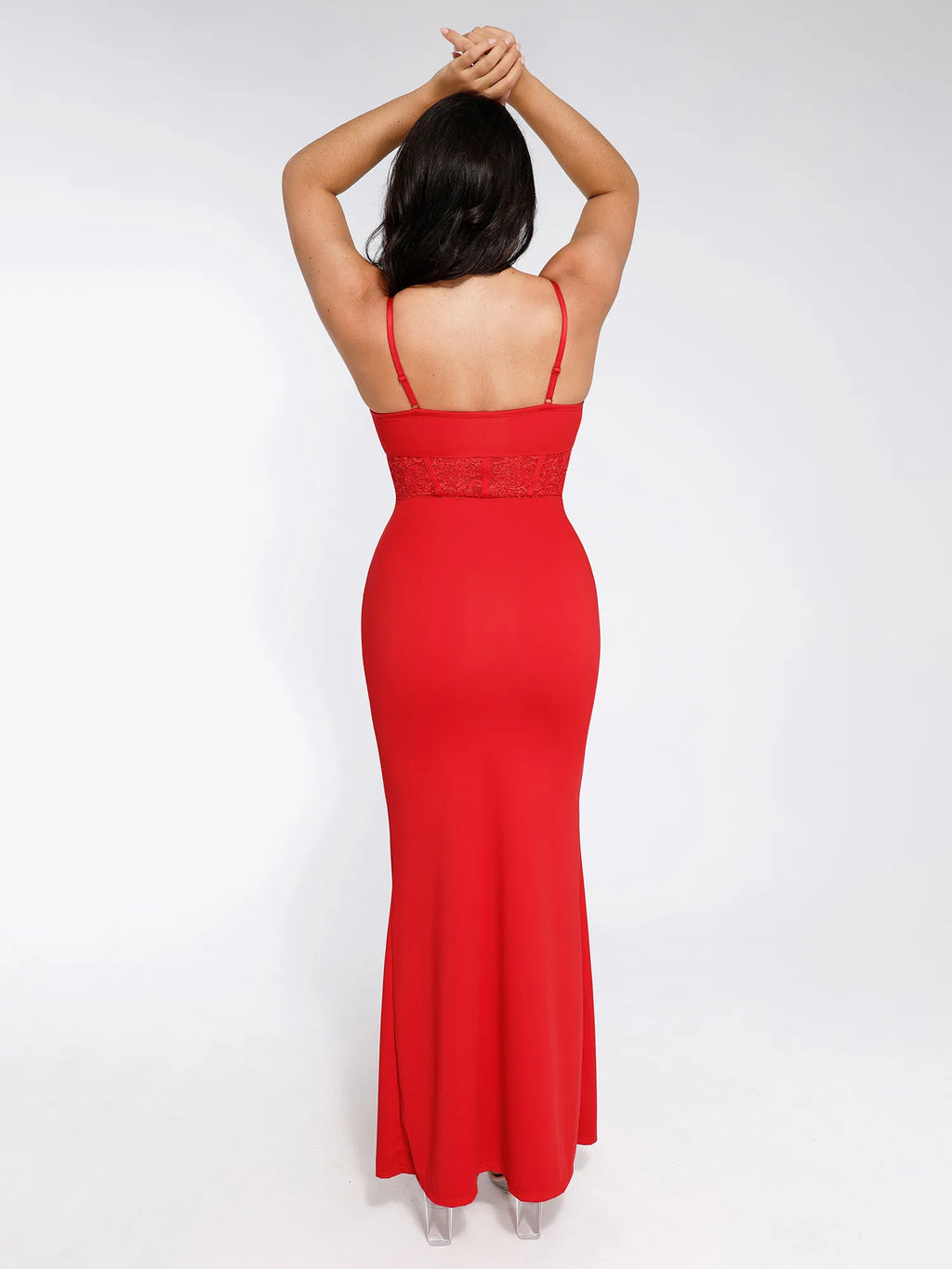 Popilush Shapewear Lace Inset Sculpting Mermaid Maxi Slip Dress