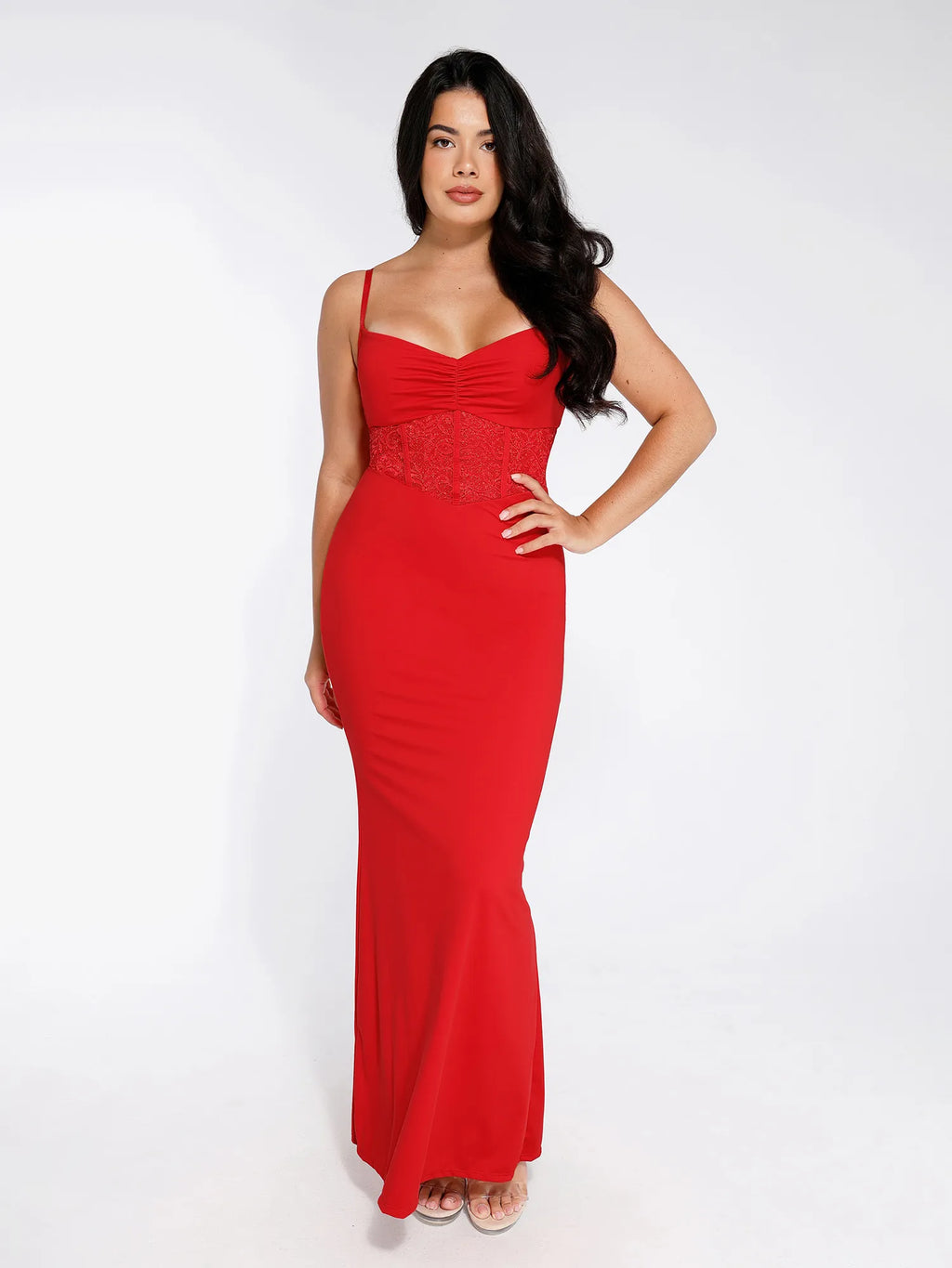 Popilush Shapewear Lace Inset Sculpting Mermaid Maxi Slip Dress