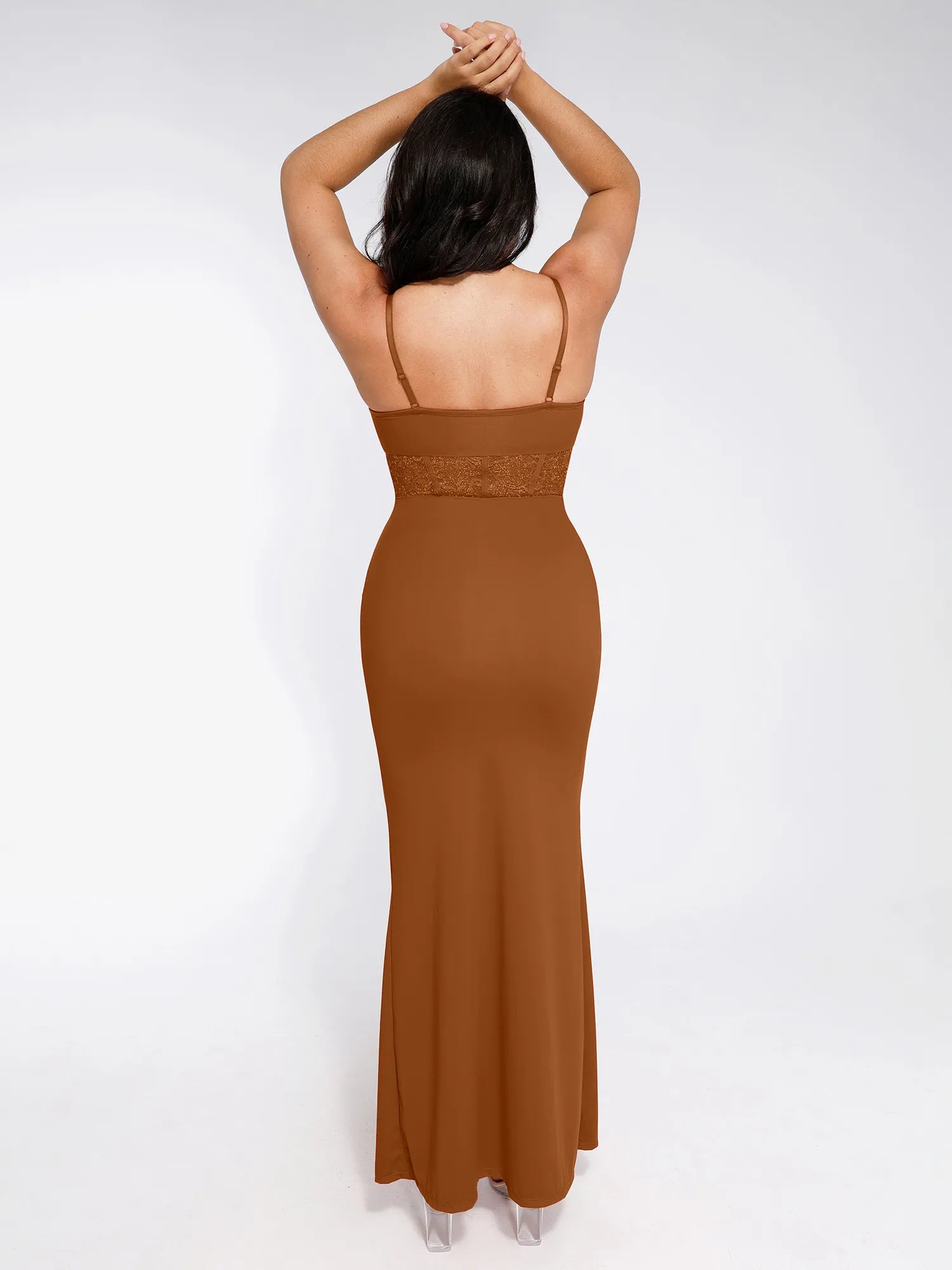Popilush Shapewear Lace Inset Sculpting Mermaid Maxi Slip Dress