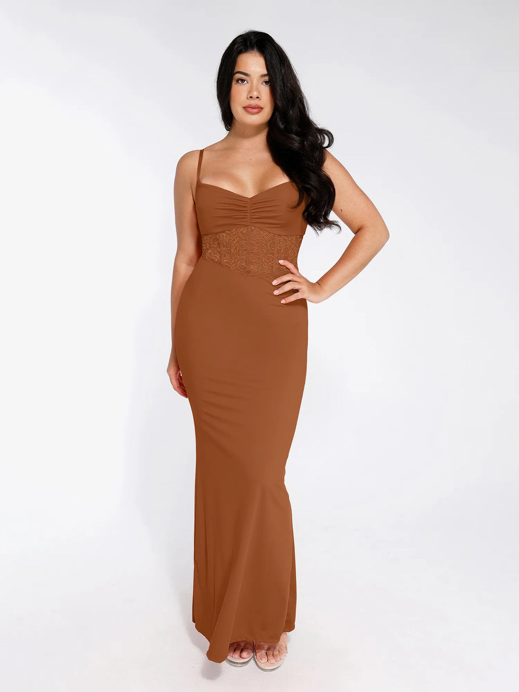 Popilush Shapewear Lace Inset Sculpting Mermaid Maxi Slip Dress