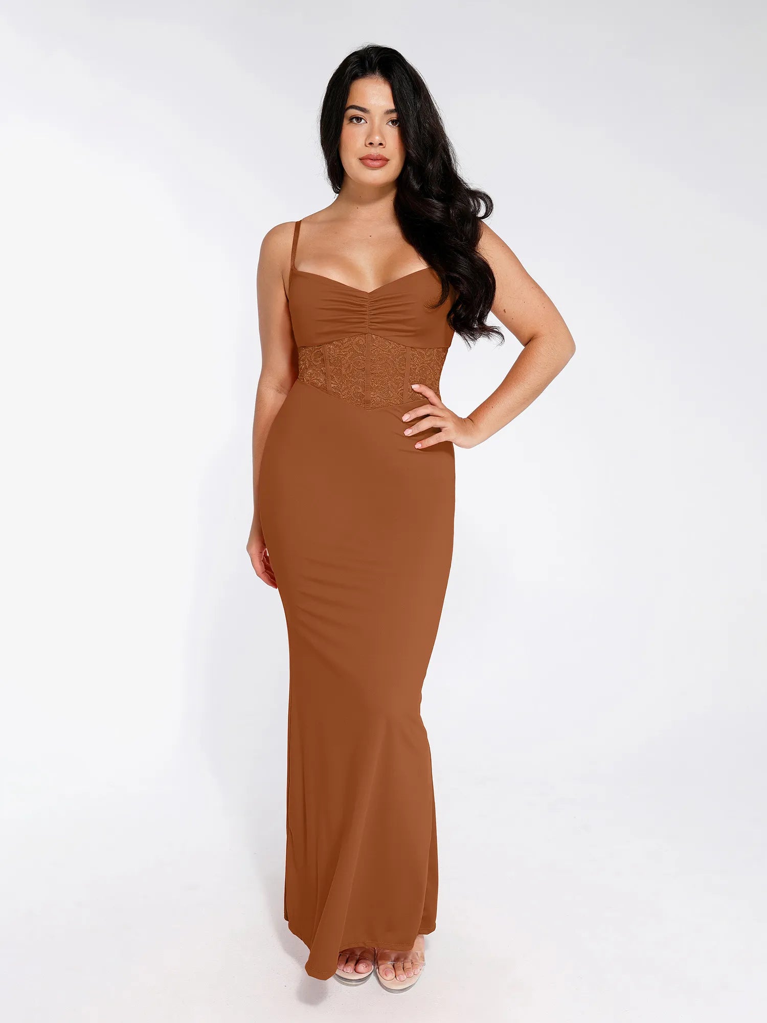 Popilush Shapewear Lace Inset Sculpting Mermaid Maxi Slip Dress