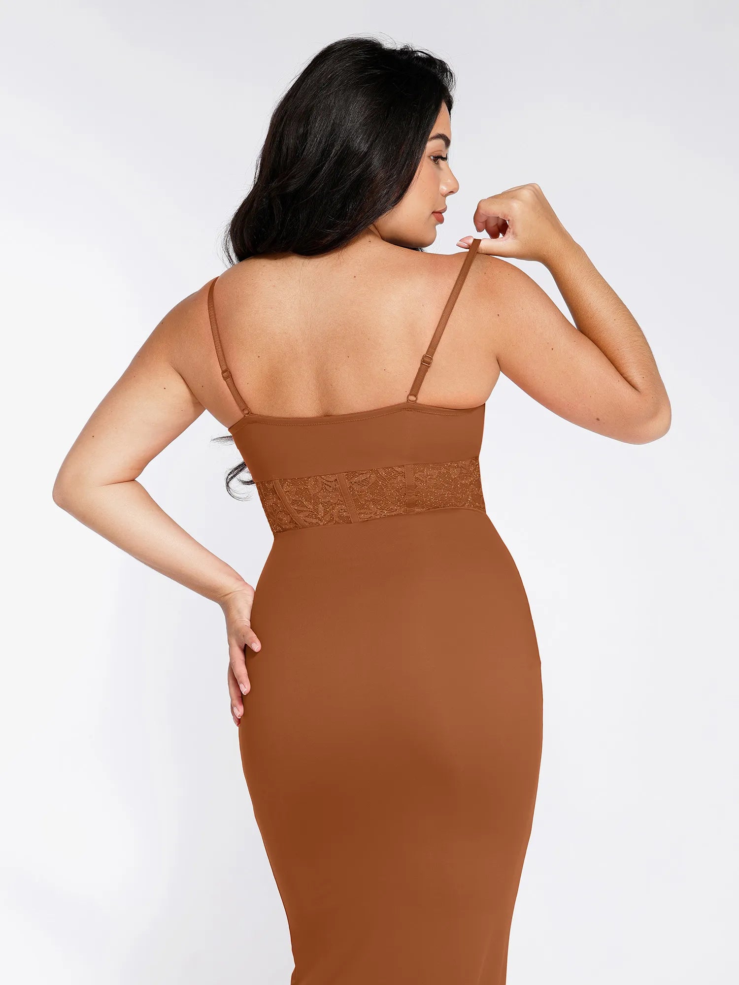 Popilush Shapewear Lace Inset Sculpting Mermaid Maxi Slip Dress