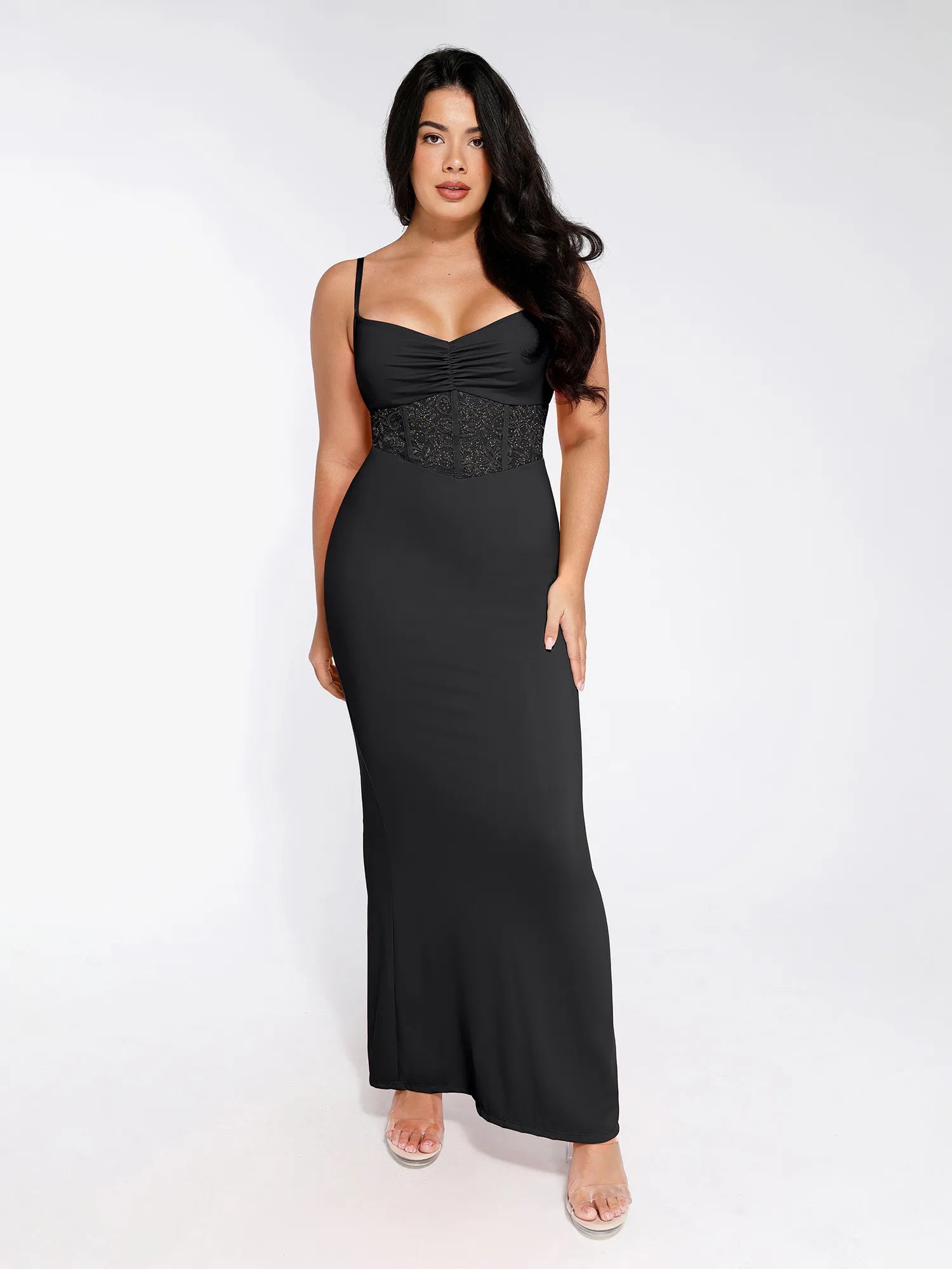 Popilush Shapewear Lace Inset Sculpting Mermaid Maxi Slip Dress