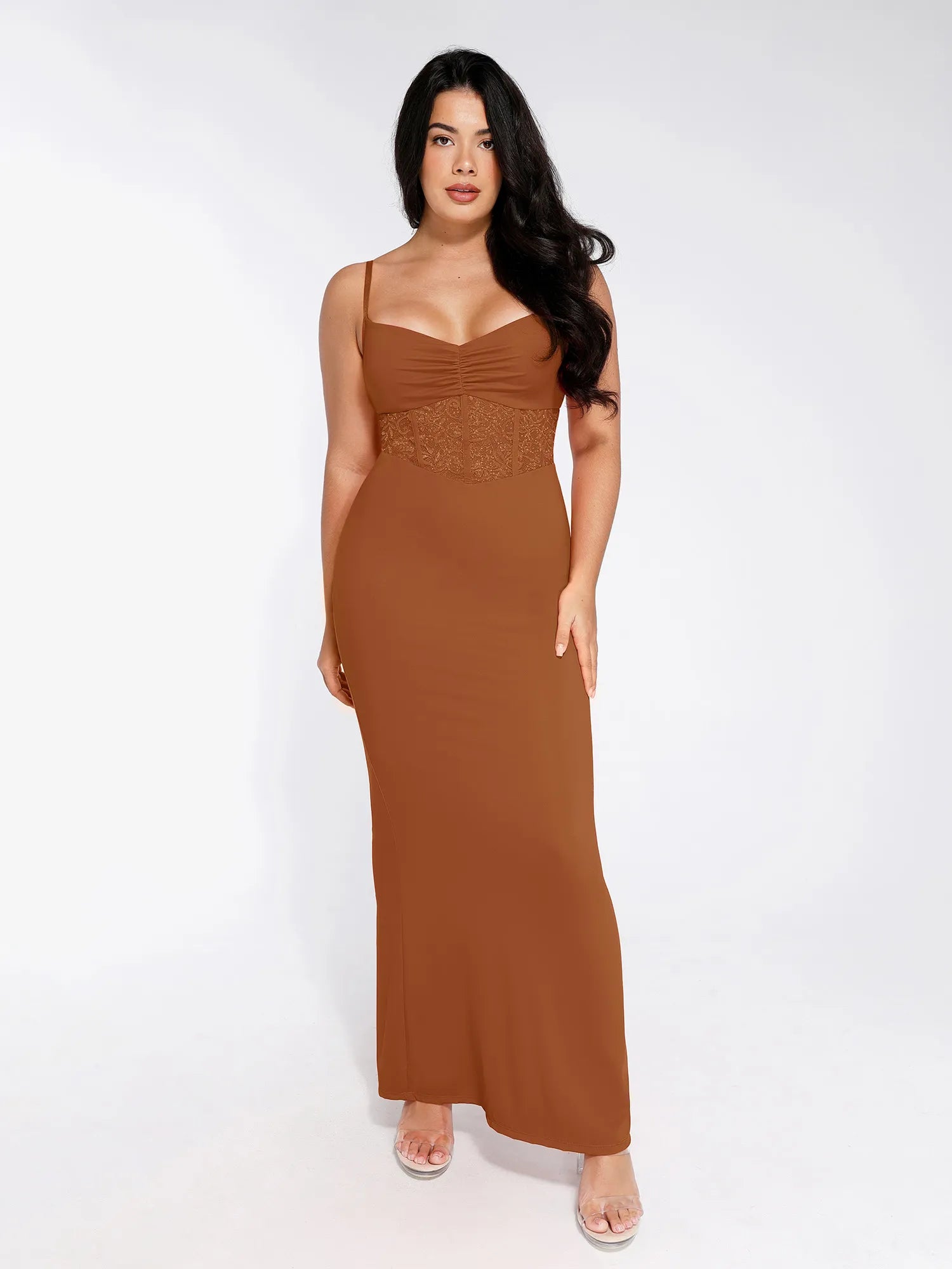 Popilush Shapewear Lace Inset Sculpting Mermaid Maxi Slip Dress