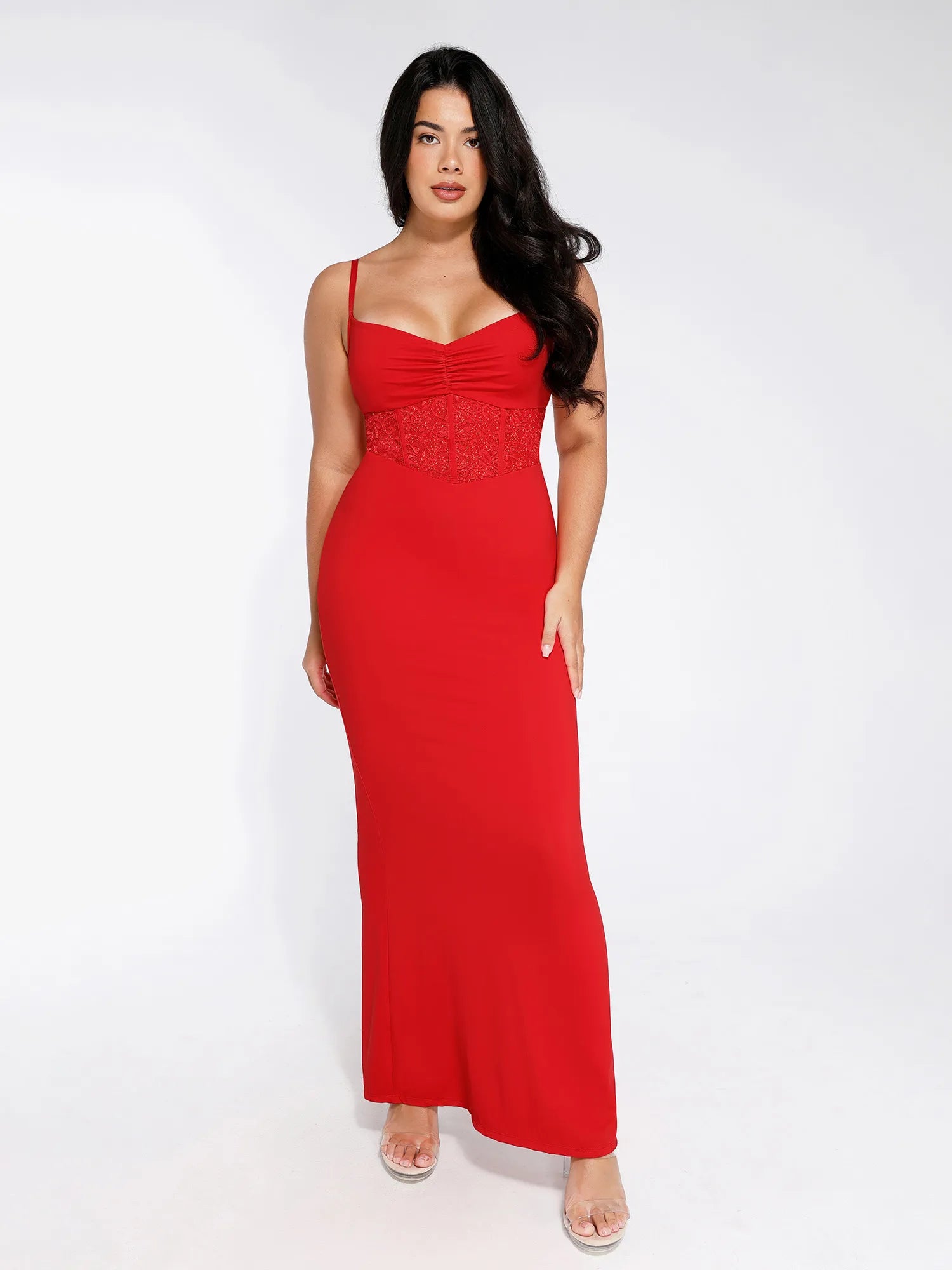 Popilush Shapewear Lace Inset Sculpting Mermaid Maxi Slip Dress