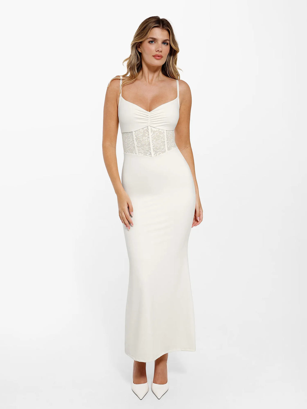 Popilush Shapewear Lace Inset Sculpting Mermaid Maxi Slip Dress