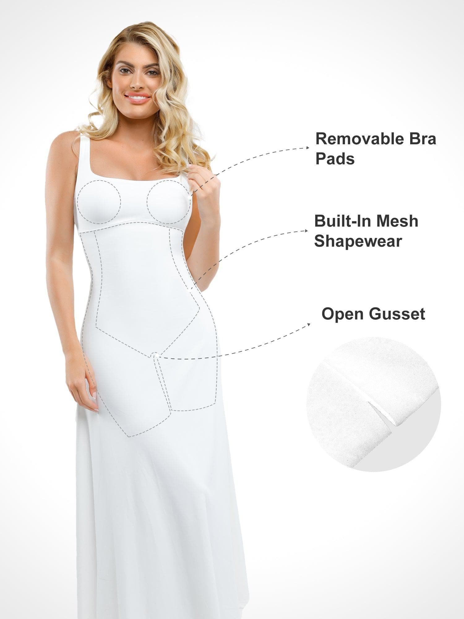 Popilush Shapewear Sleeveless Square Neck Houglass A-Line Maxi Dress