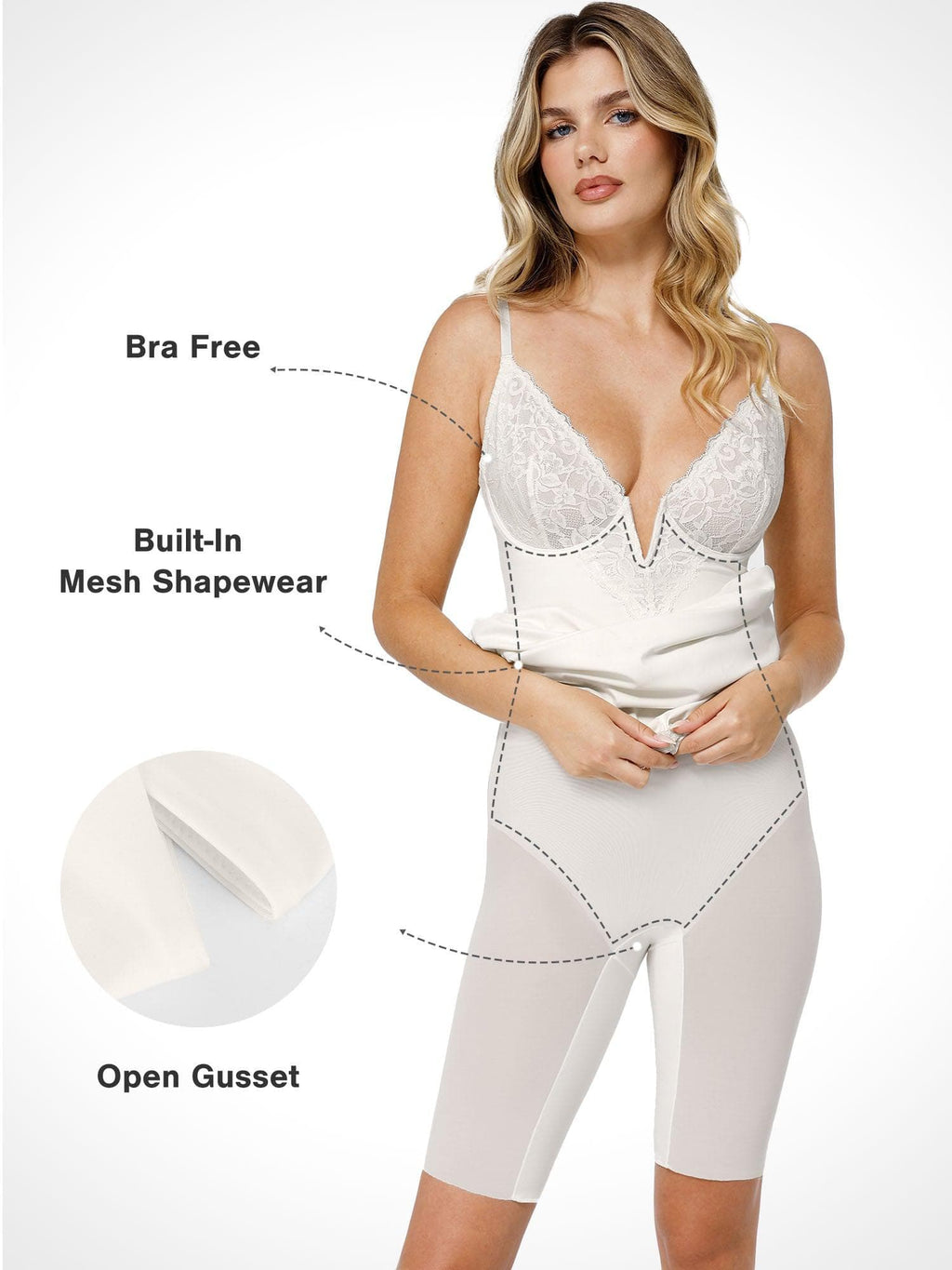 Popilush Shapewear Built-In Sculpting Lace Trim Midi Slip Dress