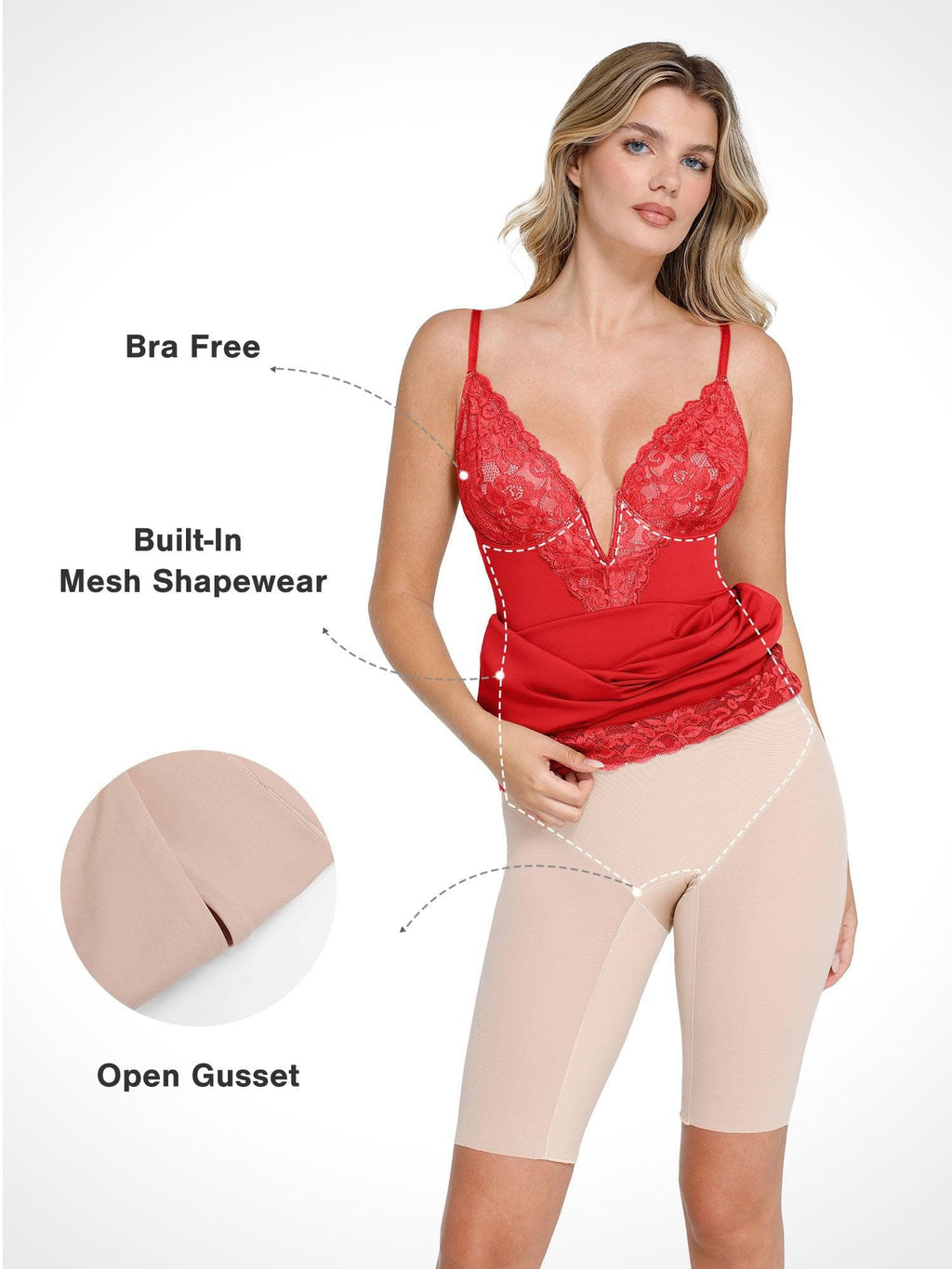 Popilush Shapewear Built-In Sculpting Lace Trim Midi Slip Dress