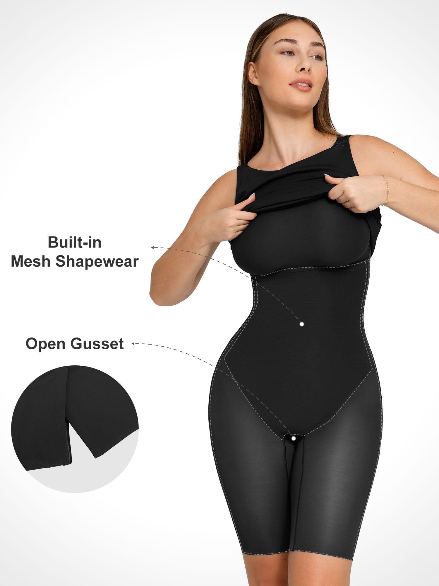 Popilush Shapewear Sleeveless Boatneck Sculpting Midi Work Dress