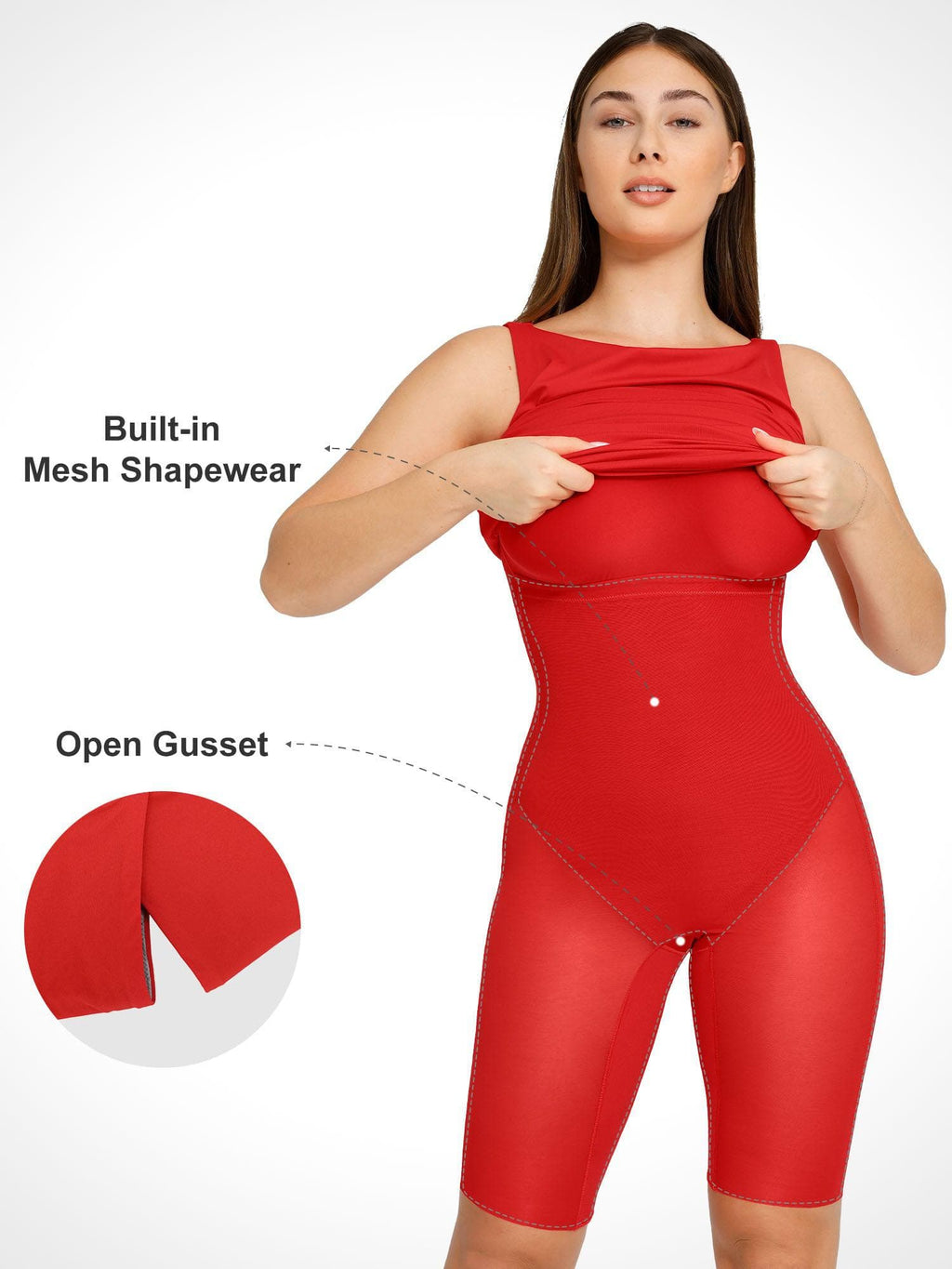 Popilush Shapewear Sleeveless Boatneck Sculpting Midi Work Dress