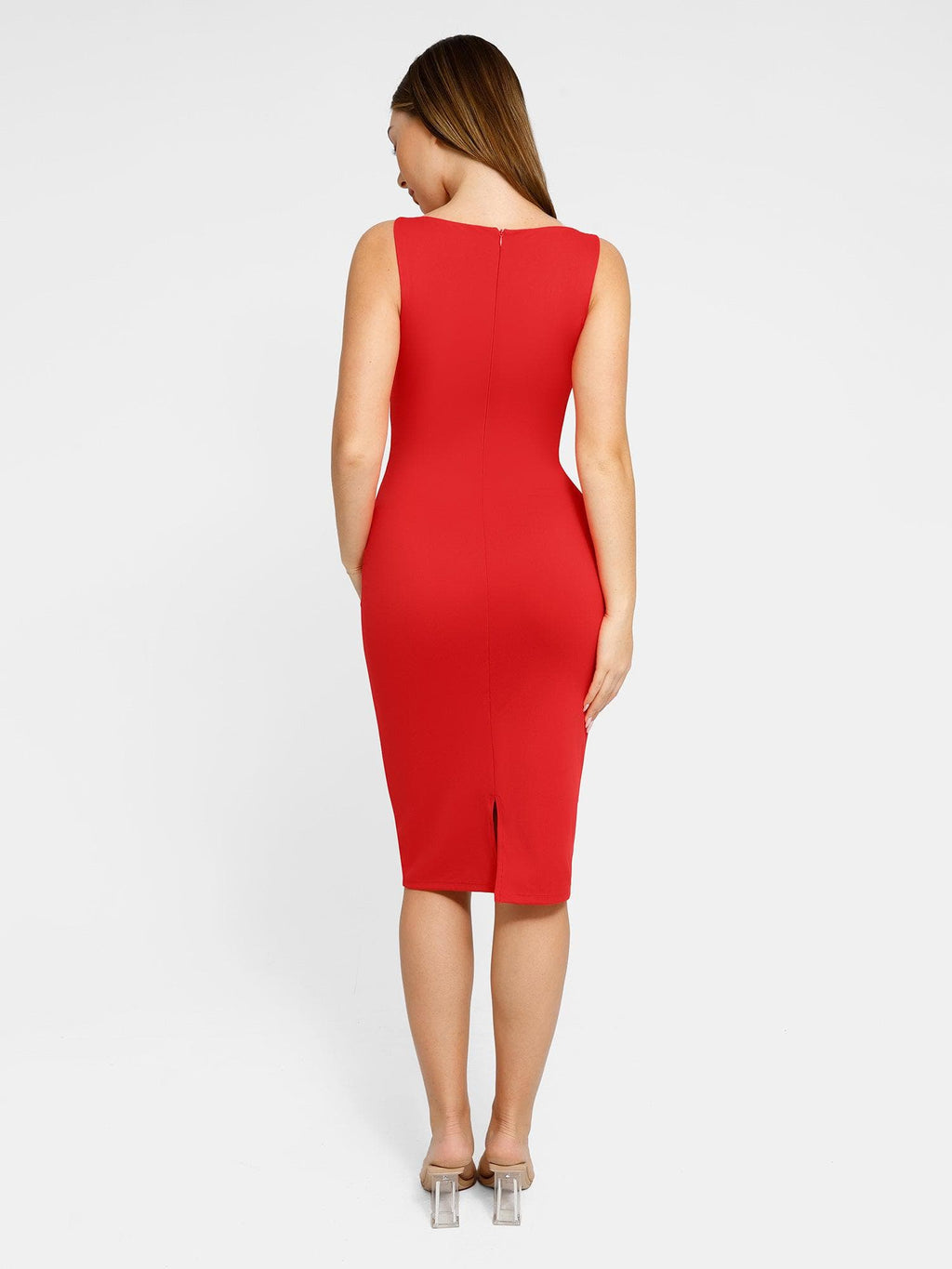 Popilush Shapewear Sleeveless Boatneck Sculpting Midi Work Dress