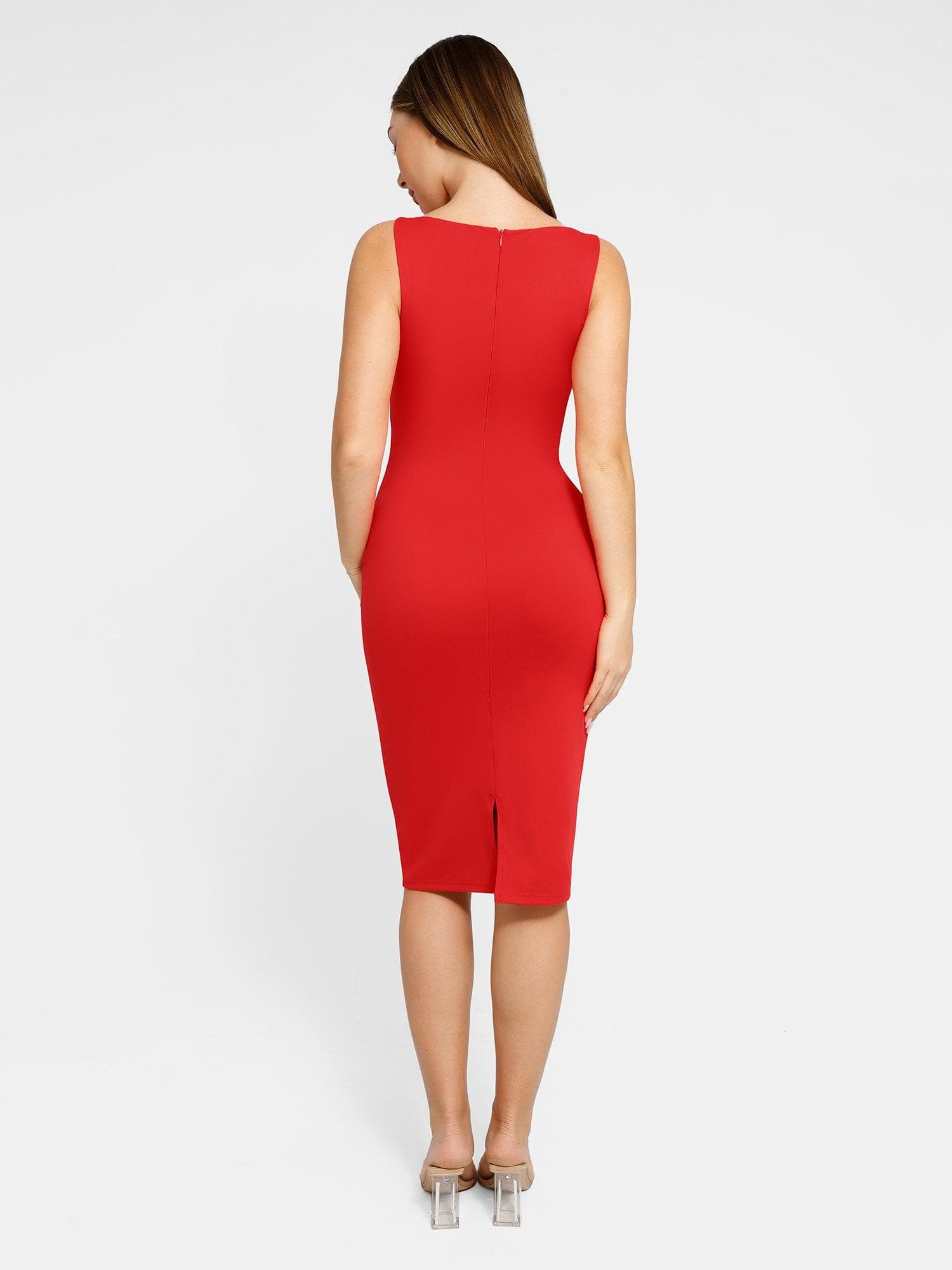 Popilush Shapewear Sleeveless Boatneck Sculpting Midi Work Dress