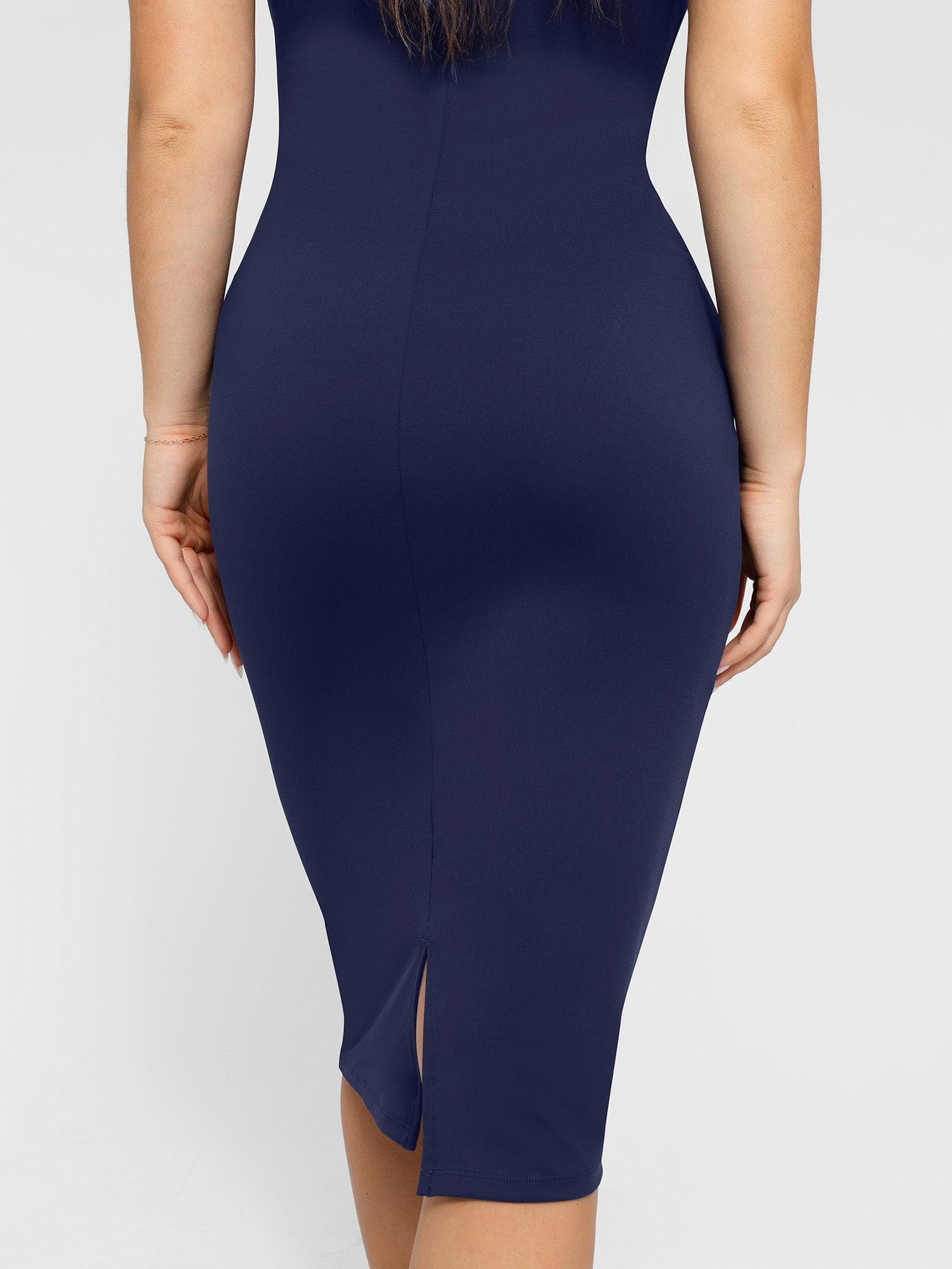 Popilush Shapewear Sleeveless Boatneck Sculpting Midi Work Dress